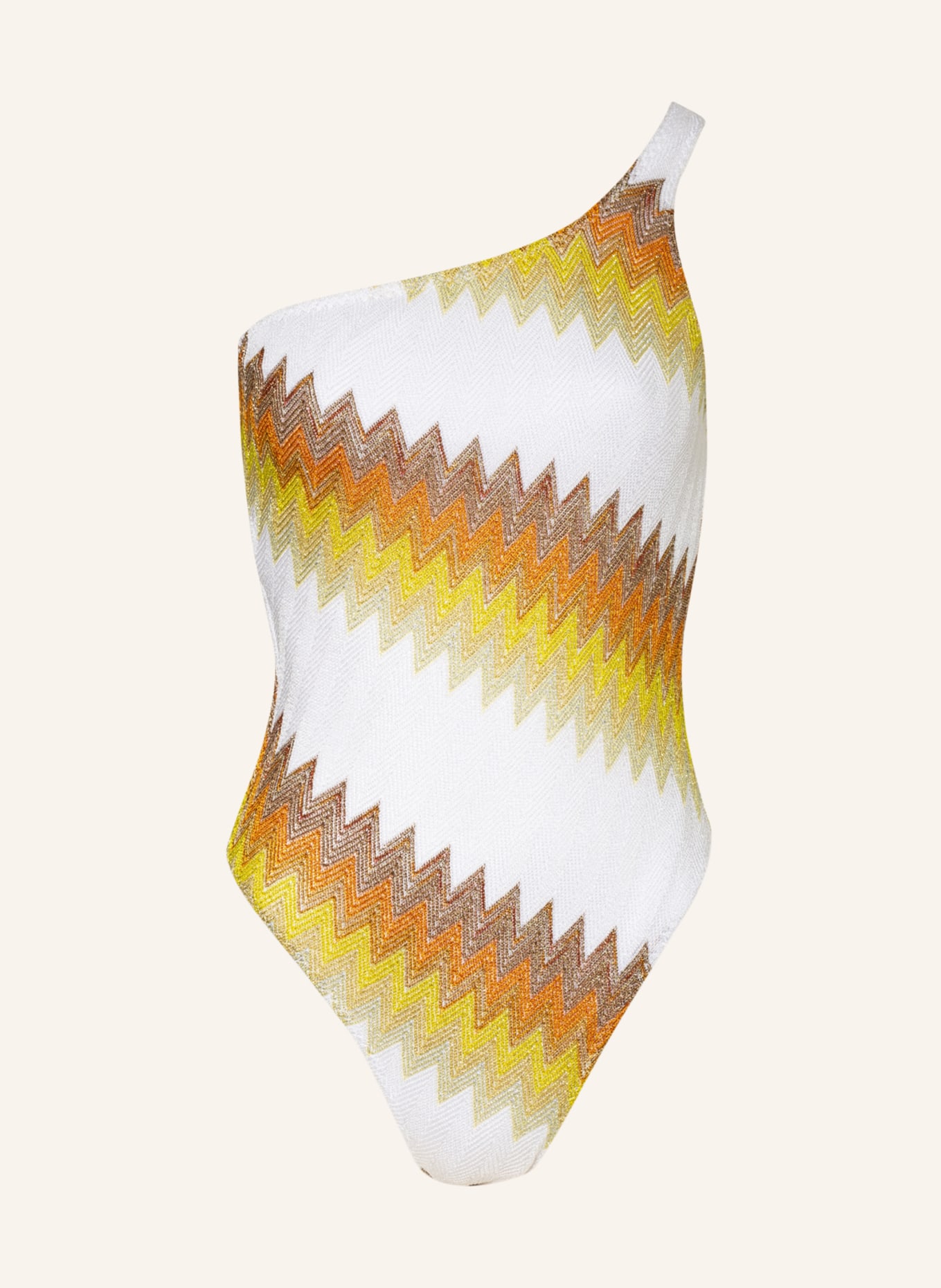 MISSONI One-Shoulder-Badeanzug mit Glitzergarn, Farbe: WEISS/ GELB/ ORANGE (Bild 1)