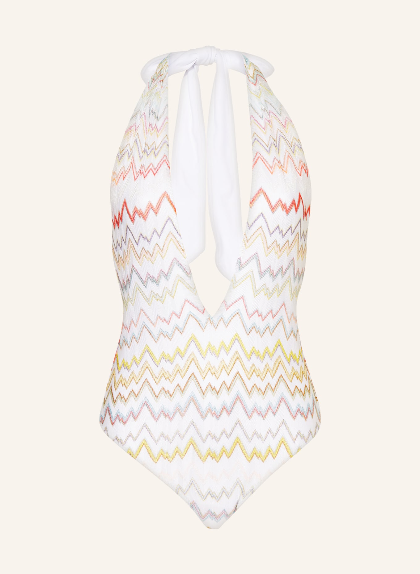 MISSONI Halter neck swimsuit with glitter thread, Color: WHITE/ GOLD/ ORANGE (Image 1)