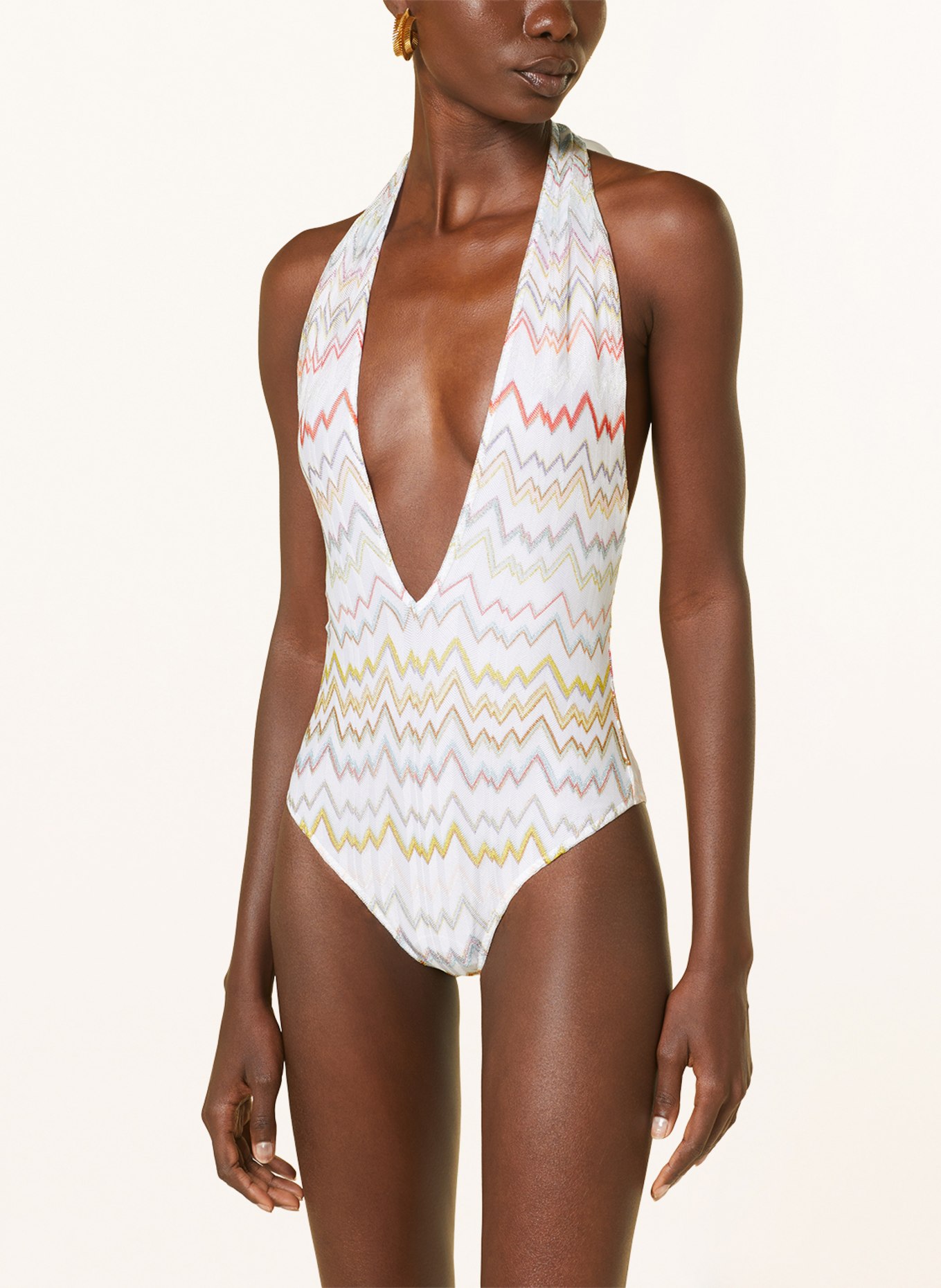 MISSONI Halter neck swimsuit with glitter thread, Color: WHITE/ GOLD/ ORANGE (Image 4)