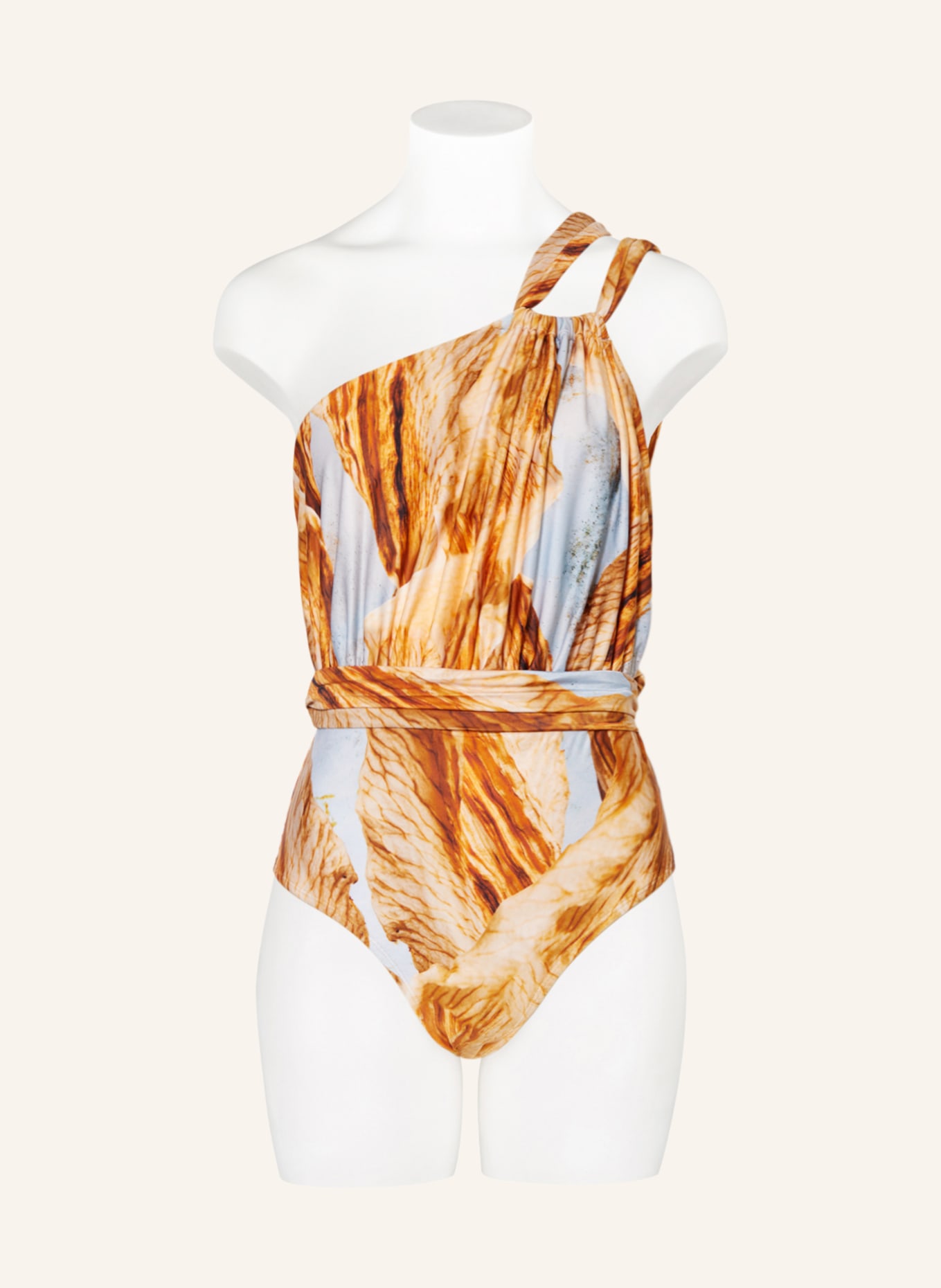 LENNY NIEMEYER High-Neck-Badeanzug mit UV-Schutz 50+, Farbe: ORANGE/ BRAUN/ HELLBLAU (Bild 2)