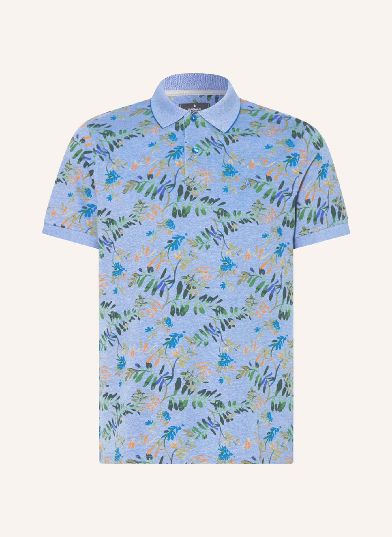 RAGMAN Piqué-Poloshirt, Farbe: HELLBLAU/ GRÜN/ ORANGE (Bild 1)