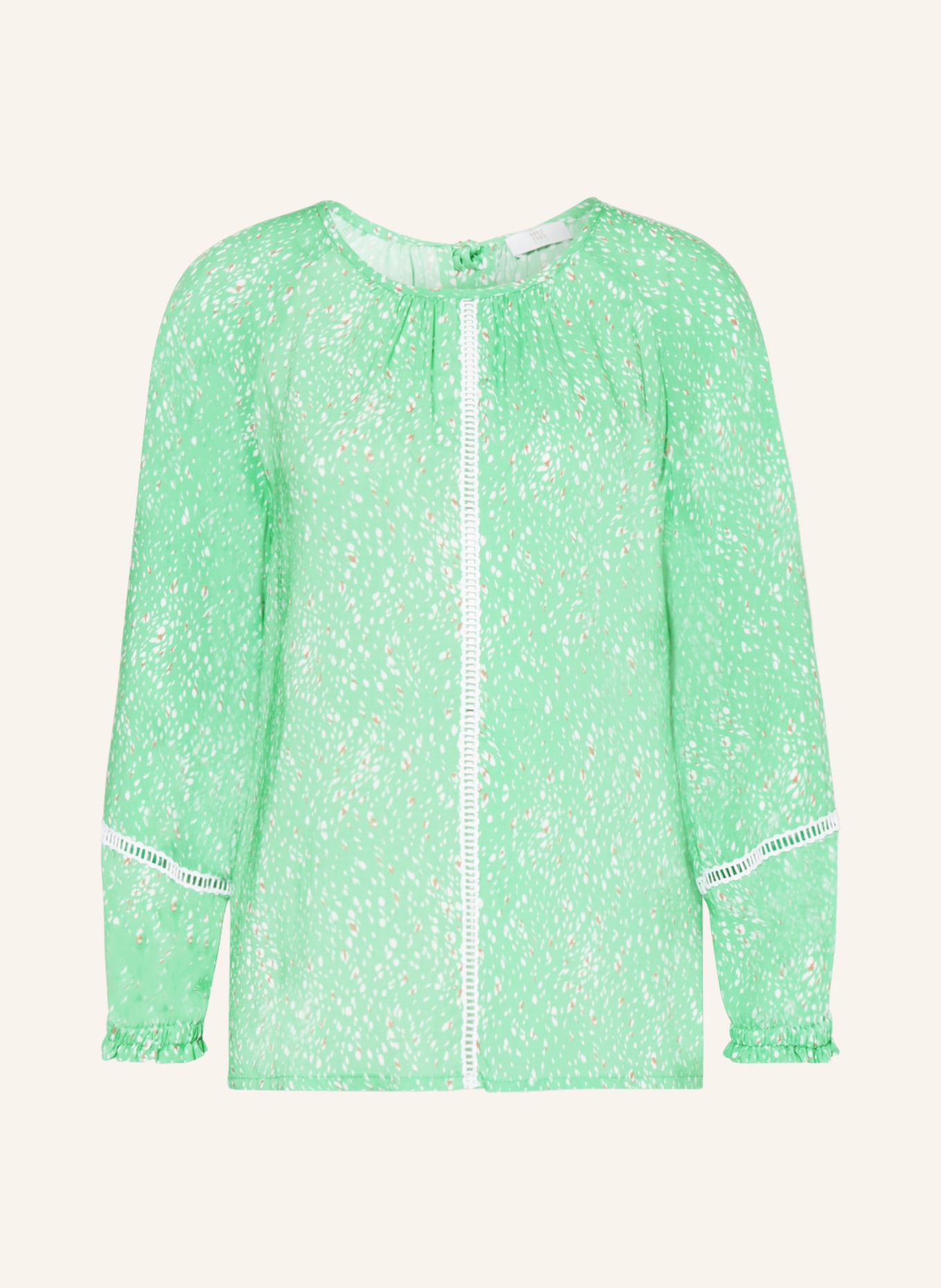 RIANI Shirt blouse with broderie anglaise, Color: LIGHT GREEN/ TAUPE/ WHITE (Image 1)