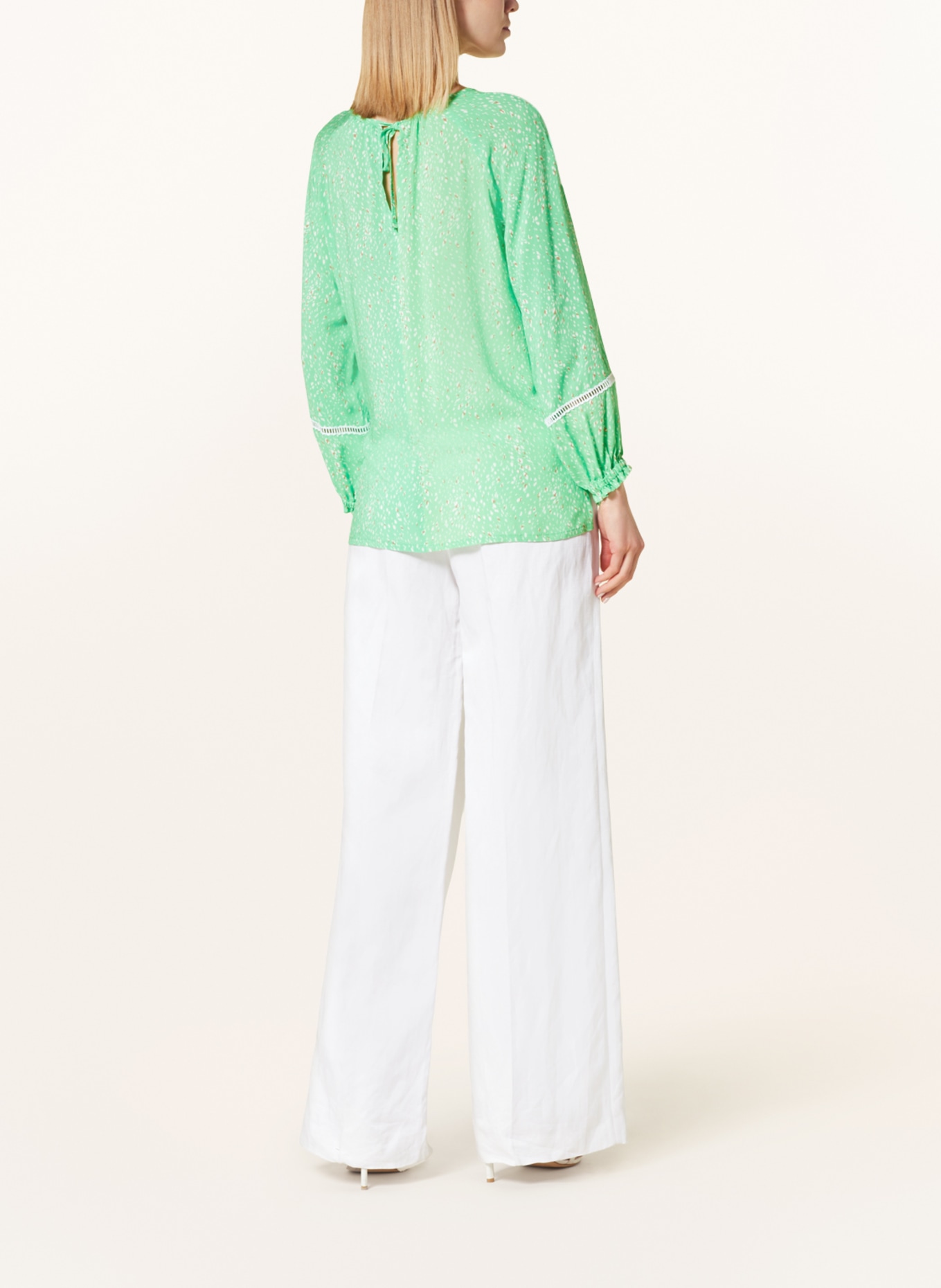 RIANI Shirt blouse with broderie anglaise, Color: LIGHT GREEN/ TAUPE/ WHITE (Image 3)