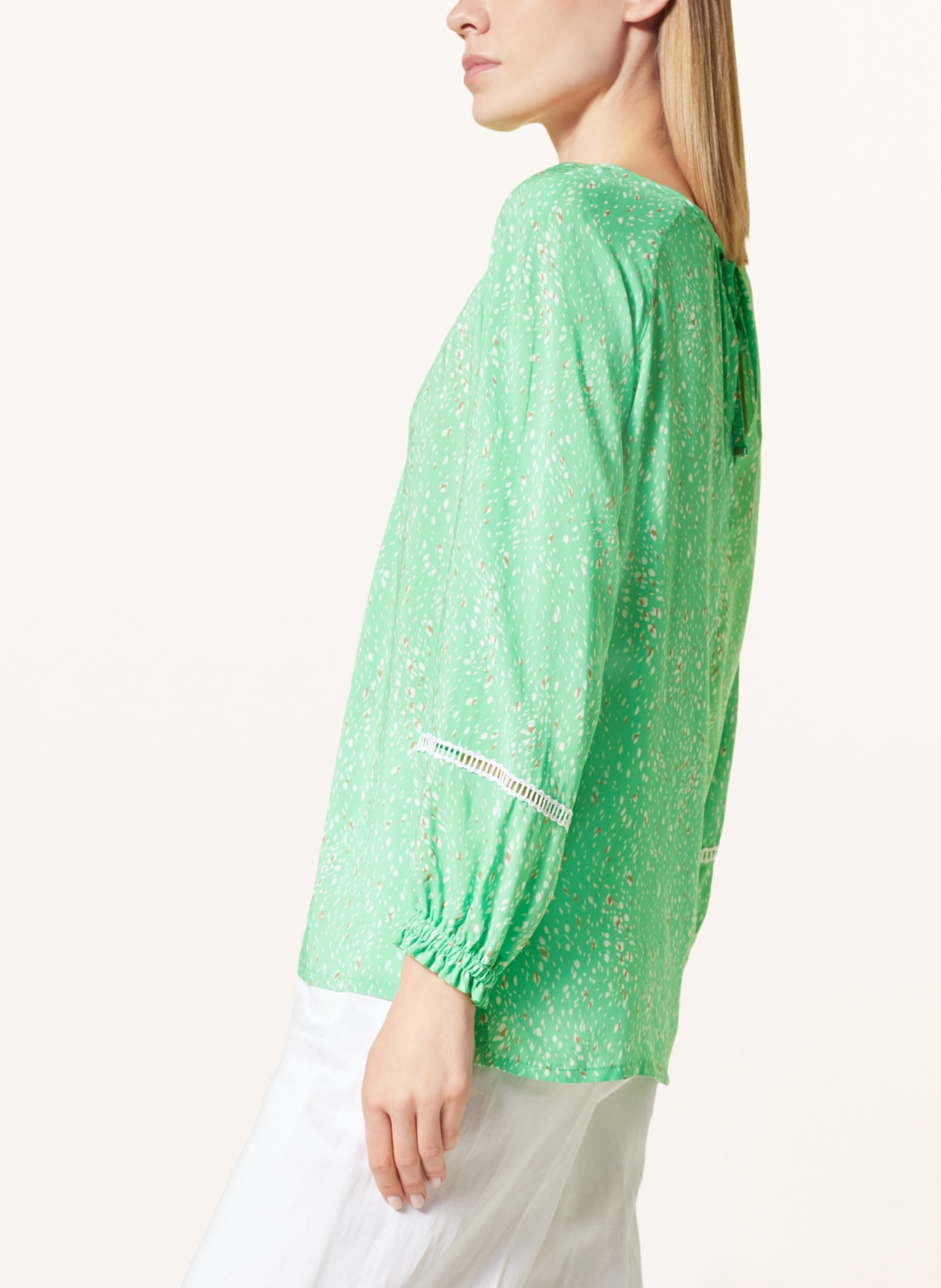 RIANI Shirt blouse with broderie anglaise, Color: LIGHT GREEN/ TAUPE/ WHITE (Image 4)
