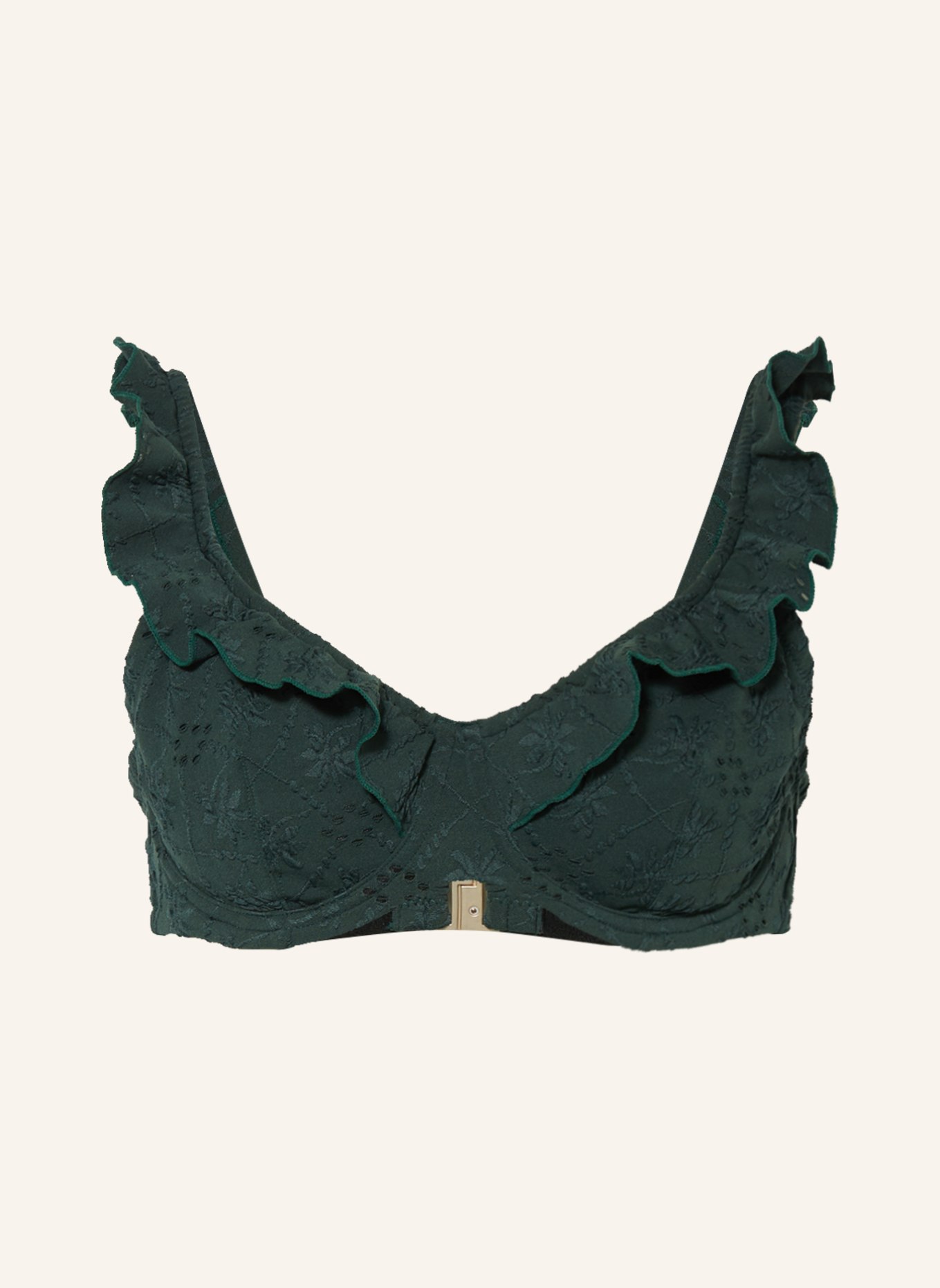 BEACHLIFE Underwired bikini top GREEN EMBROIDERY, Color: DARK GREEN (Image 1)