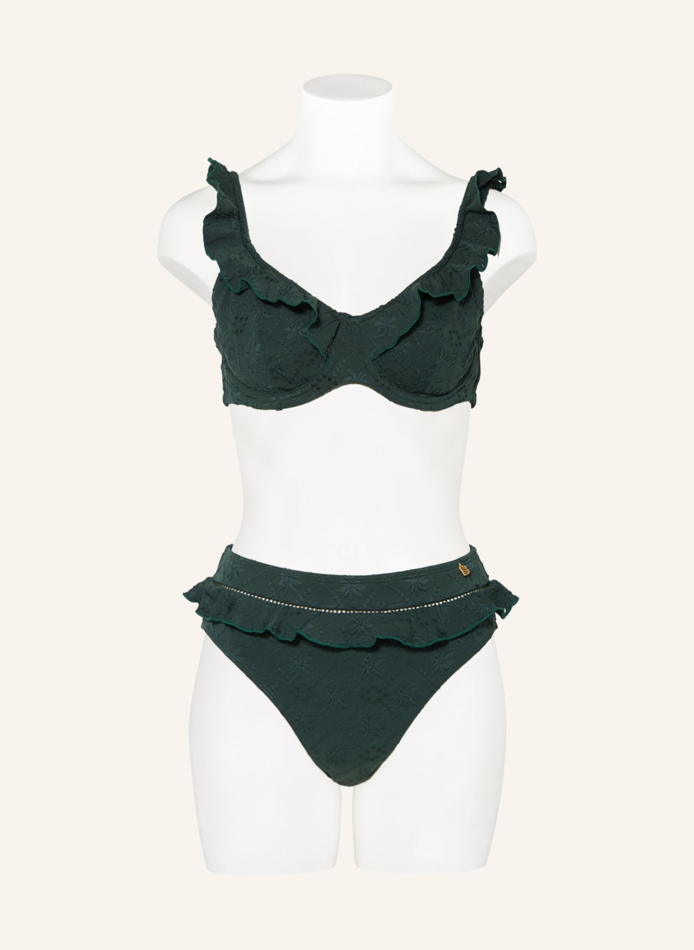 BEACHLIFE Underwired bikini top GREEN EMBROIDERY, Color: DARK GREEN (Image 2)