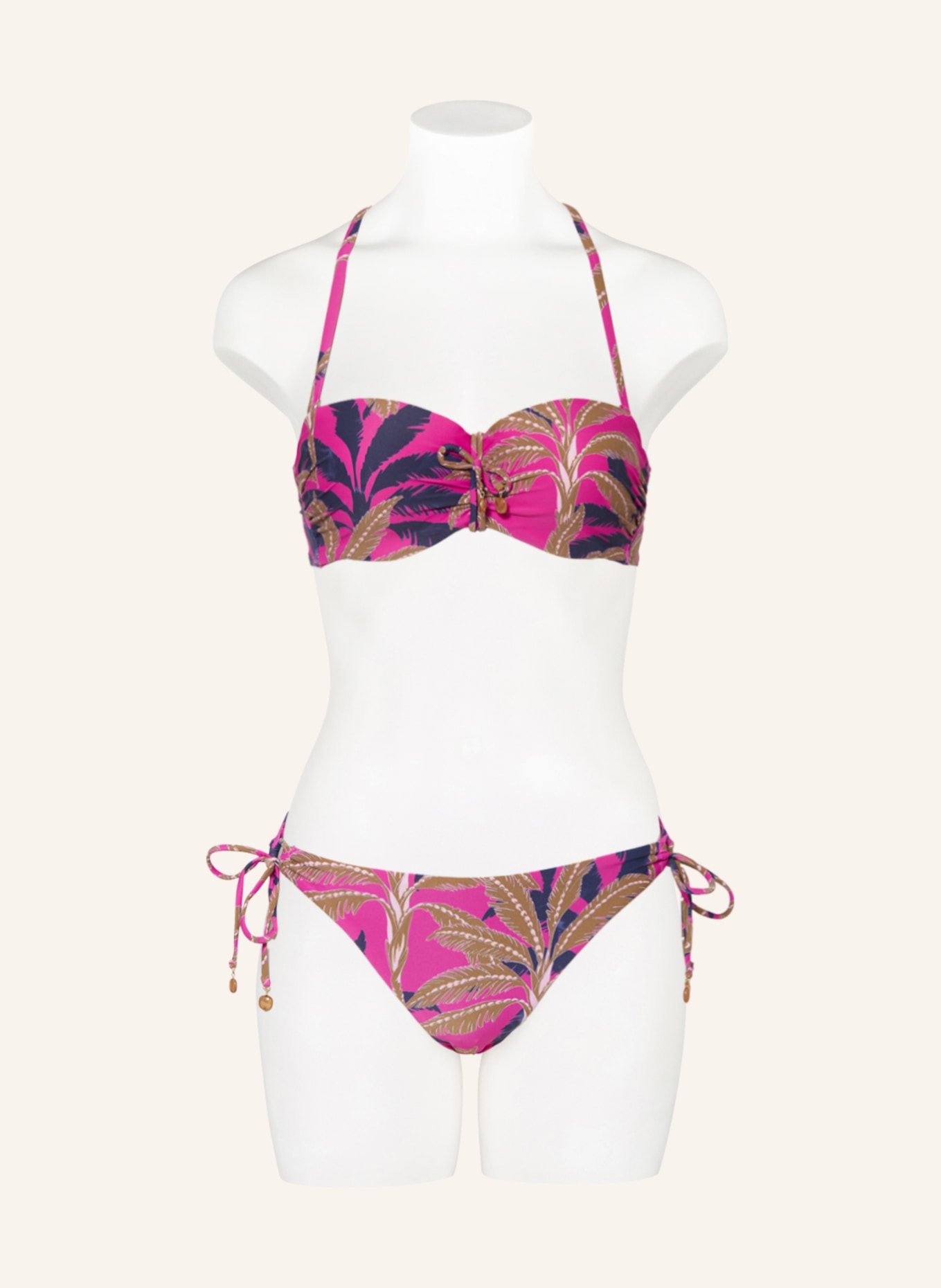 CYELL Bandeau-Bikini-Top PALM SPRINGS mit Schmuckperlen, Farbe: FUCHSIA/ DUNKELBLAU/ KHAKI (Bild 4)