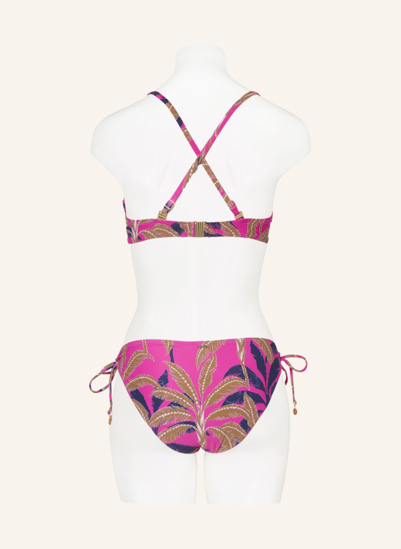 CYELL Bandeau bikini top PALM SPRINGS with decorative beads, Color: FUCHSIA/ DARK BLUE/ KHAKI (Image 6)
