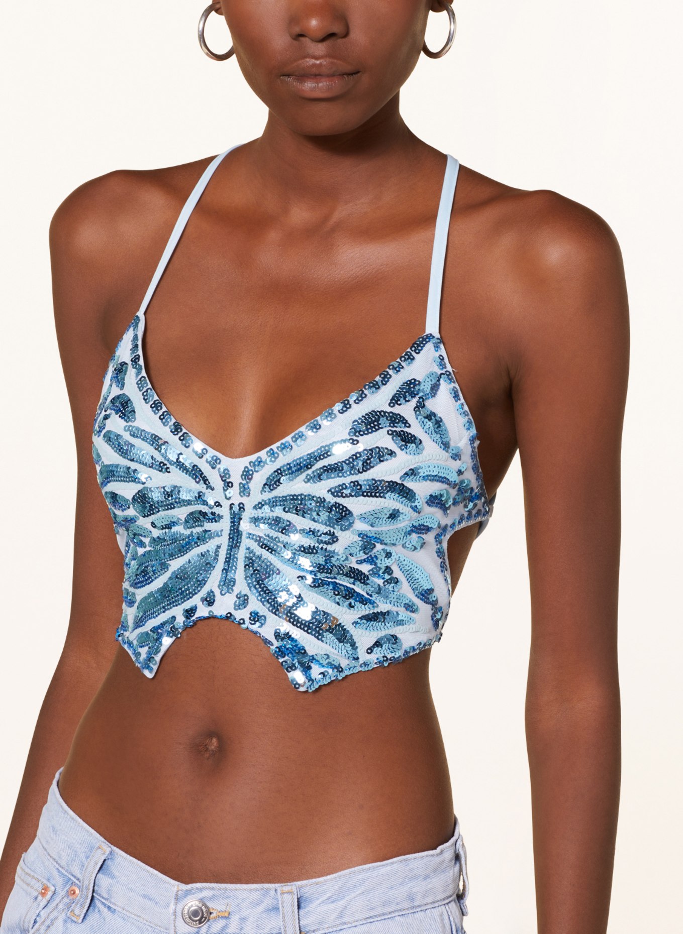 gina tricot Cropped top with sequins, Color: LIGHT BLUE/ NEON BLUE (Image 5)