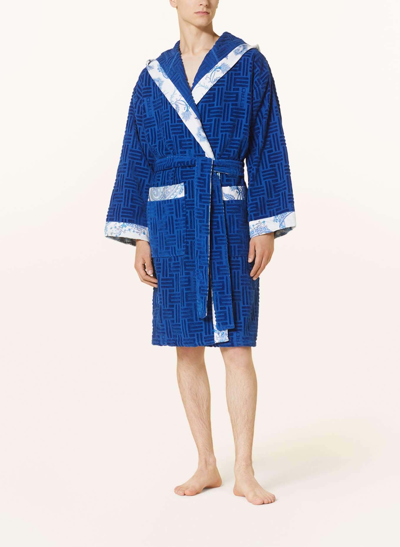 ETRO Home Unisex bathrobe with hood with gift box, Color: BLUE (Image 2)
