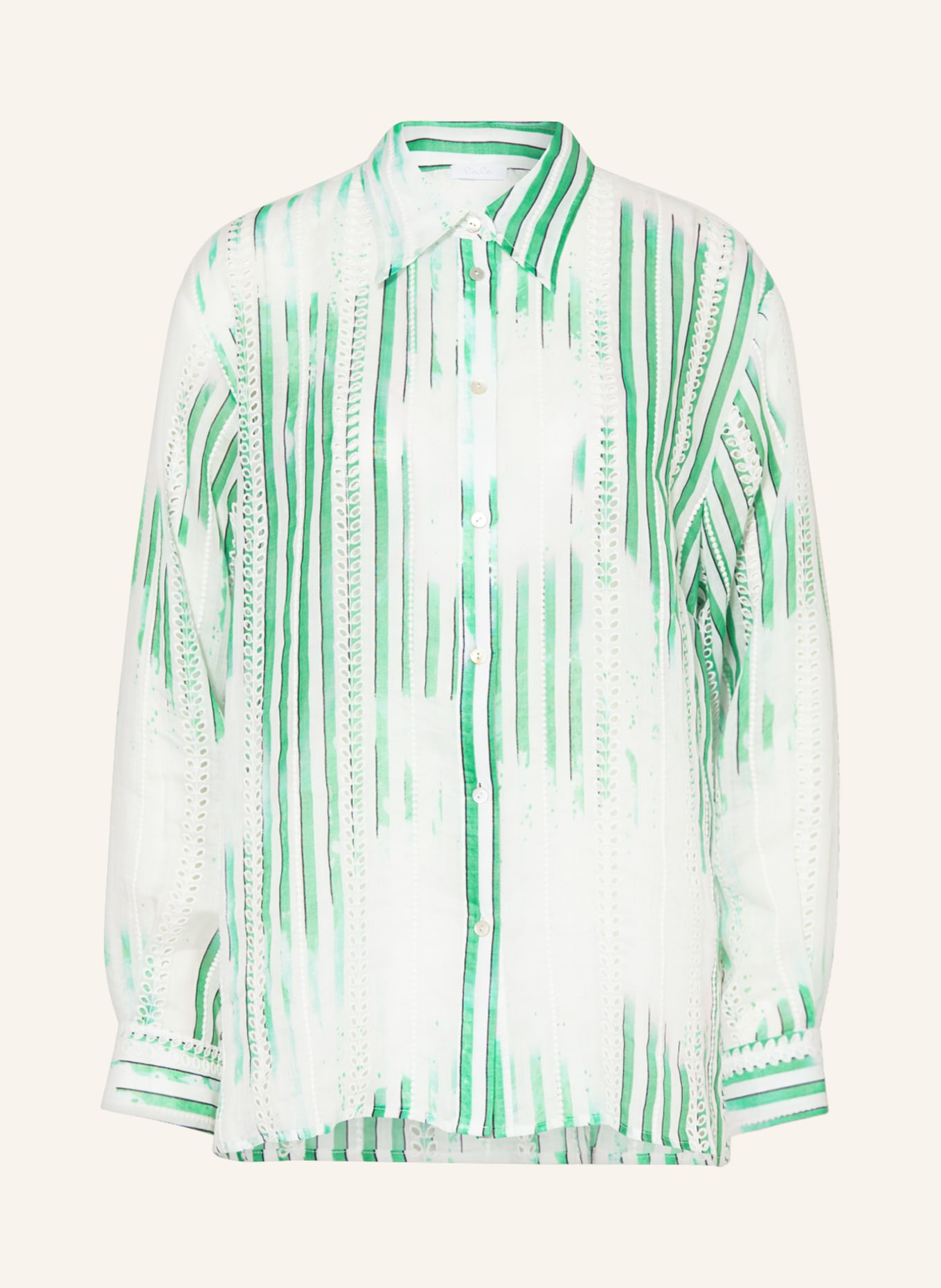 Lala Berlin Shirt blouse BANJA with broderie anglaise, Color: LIGHT GREEN/ WHITE (Image 1)