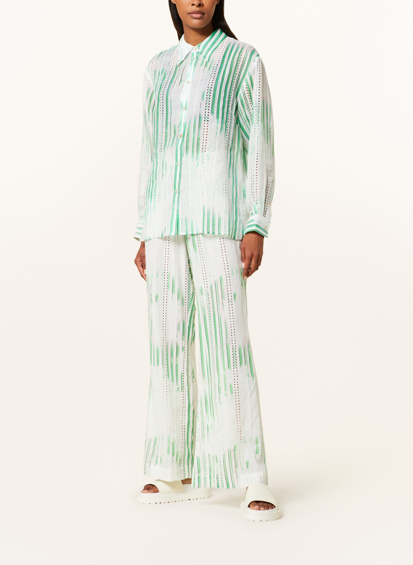 Lala Berlin Shirt blouse BANJA with broderie anglaise, Color: LIGHT GREEN/ WHITE (Image 2)