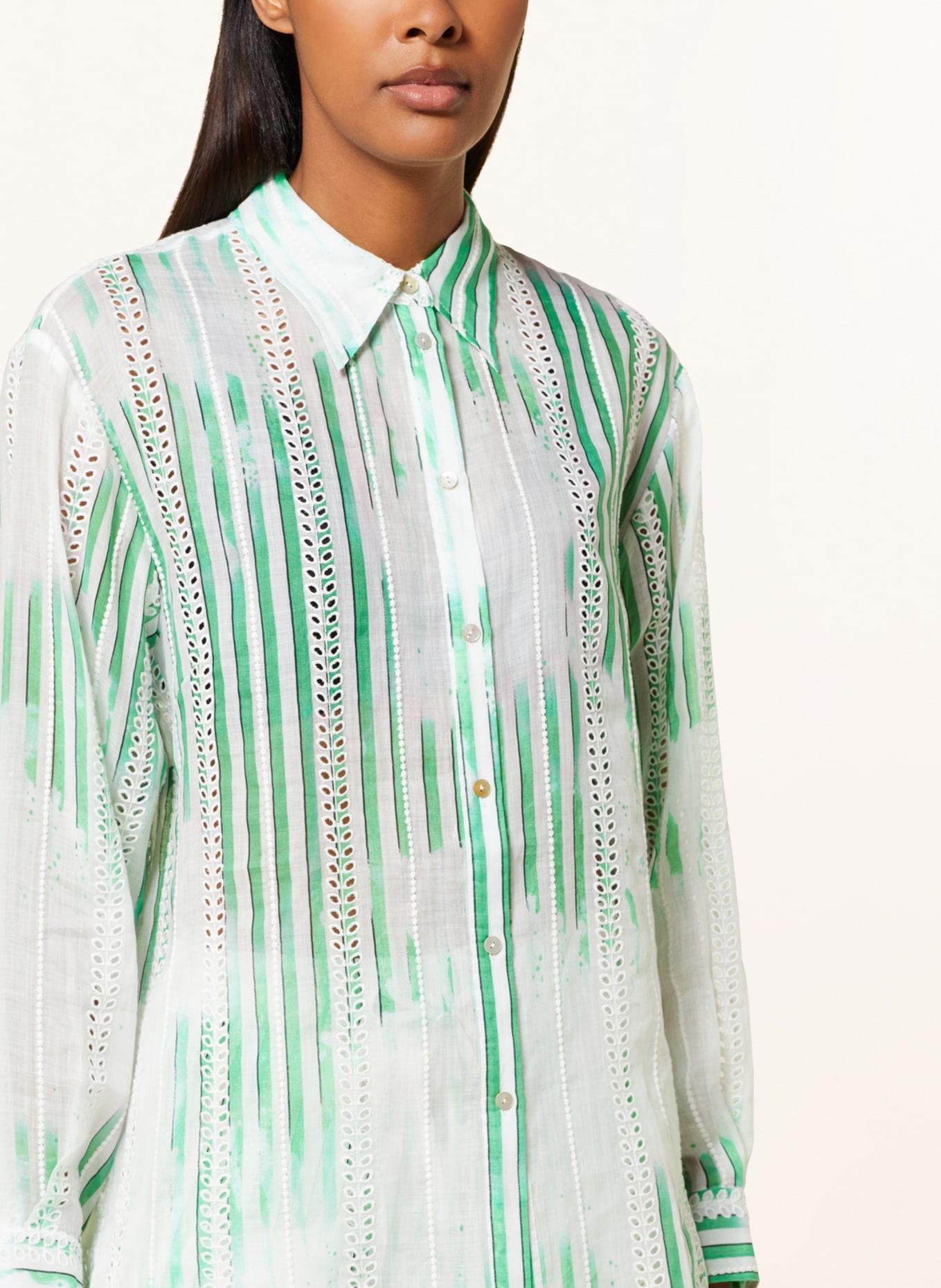Lala Berlin Shirt blouse BANJA with broderie anglaise, Color: LIGHT GREEN/ WHITE (Image 4)