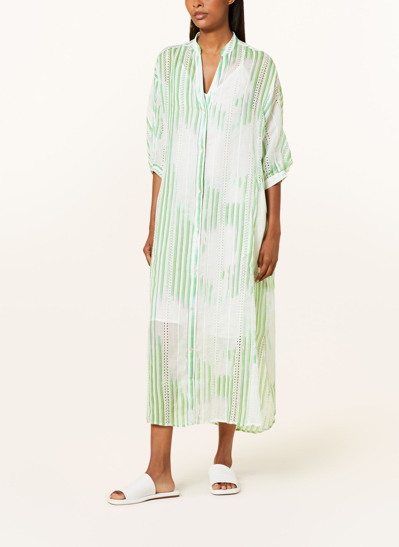 Lala Berlin Dress DACIRE with 3/4 sleeves and broderie anglaise, Color: WHITE/ GREEN (Image 2)