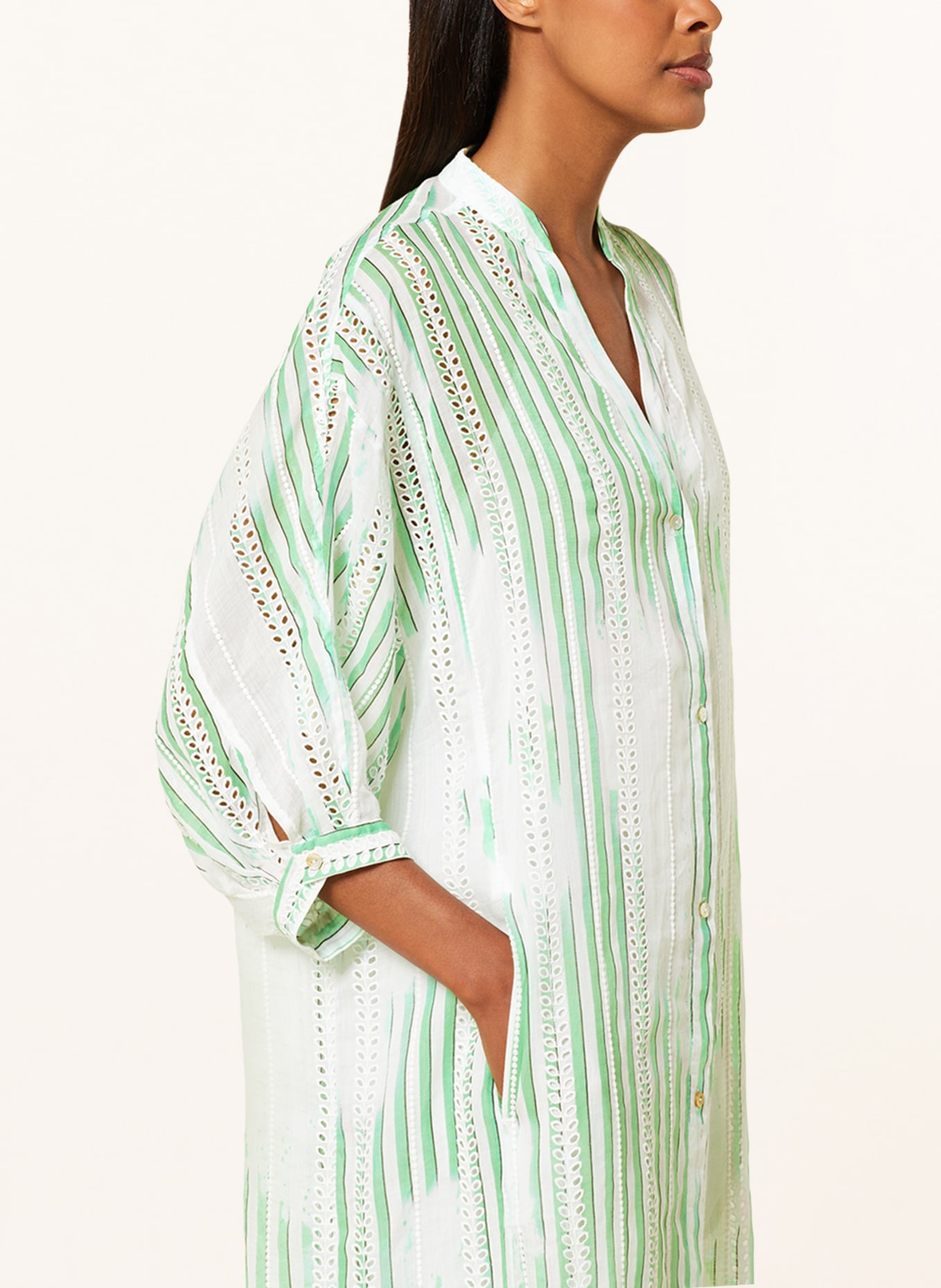 Lala Berlin Dress DACIRE with 3/4 sleeves and broderie anglaise, Color: WHITE/ GREEN (Image 4)