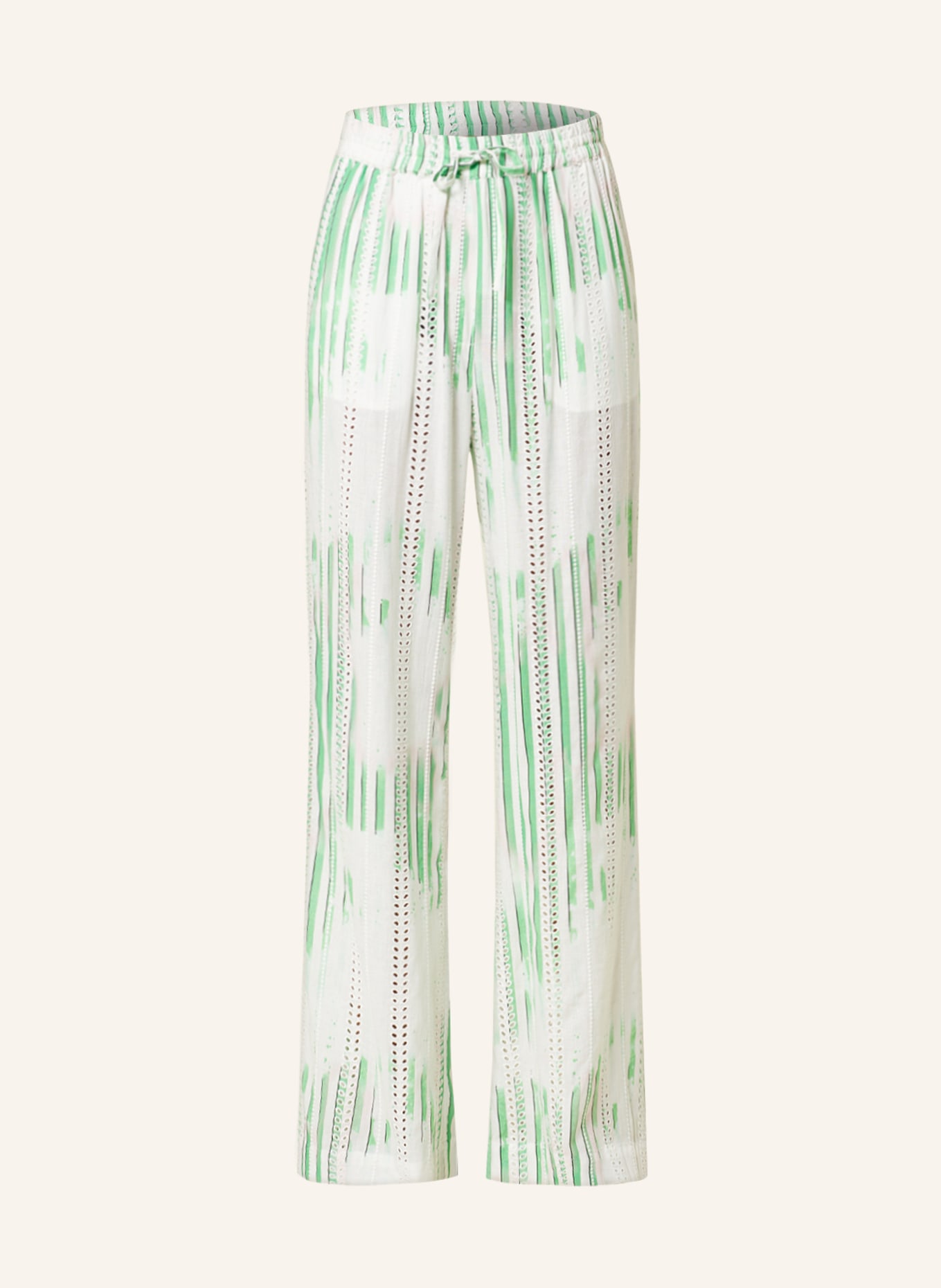 Lala Berlin Pants PALOOZA in jogger style, Color: LIGHT GREEN/ WHITE (Image 1)