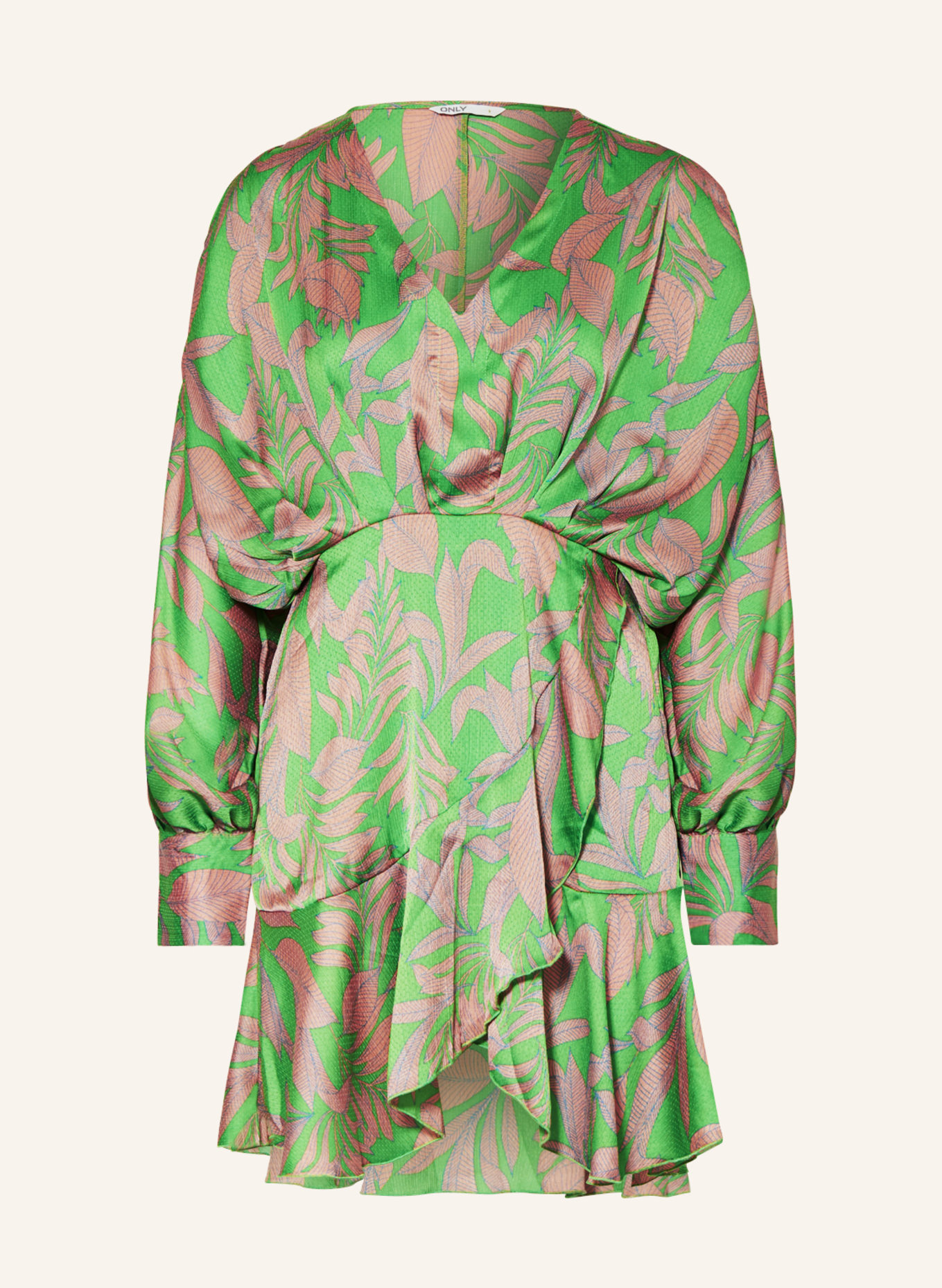 ONLY Kleid in Wickeloptik mit Volants, Farbe: NEONGRÜN/ PINK/ HELLBLAU (Bild 1)