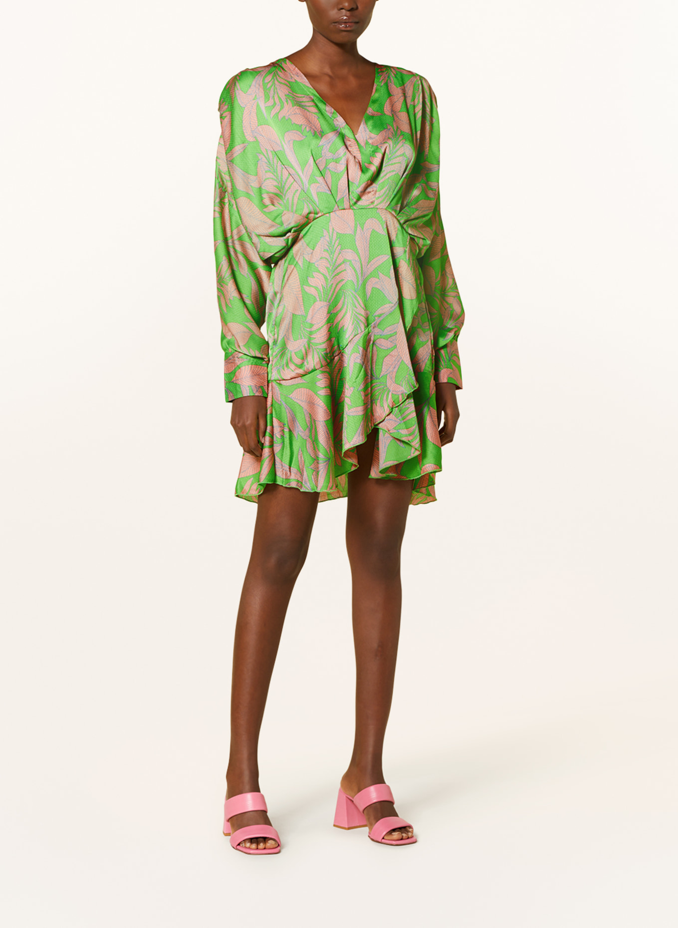 ONLY Wrap look dress with frills, Color: NEON GREEN/ PINK/ LIGHT BLUE (Image 2)