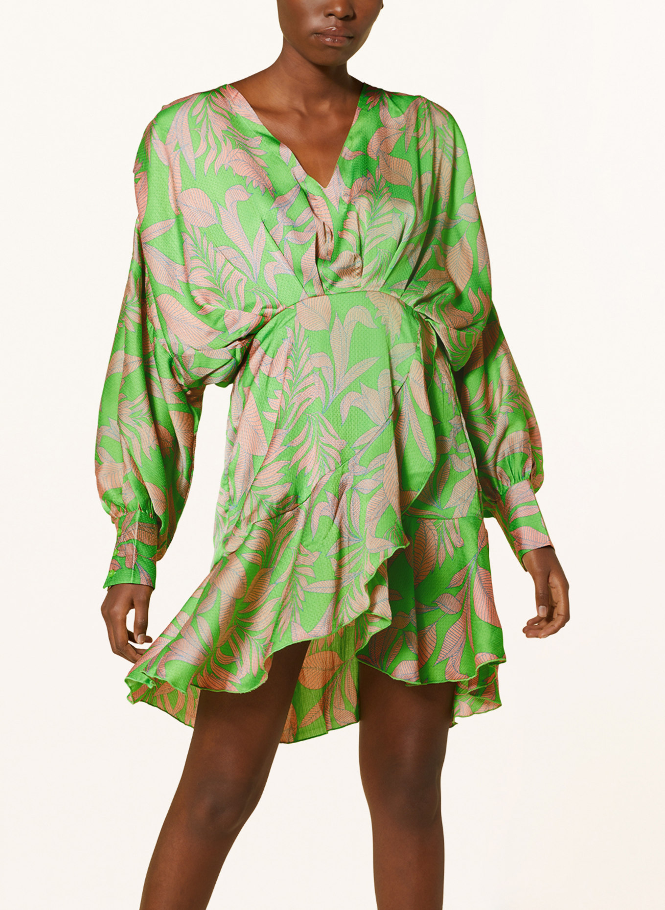 ONLY Wrap look dress with frills, Color: NEON GREEN/ PINK/ LIGHT BLUE (Image 5)