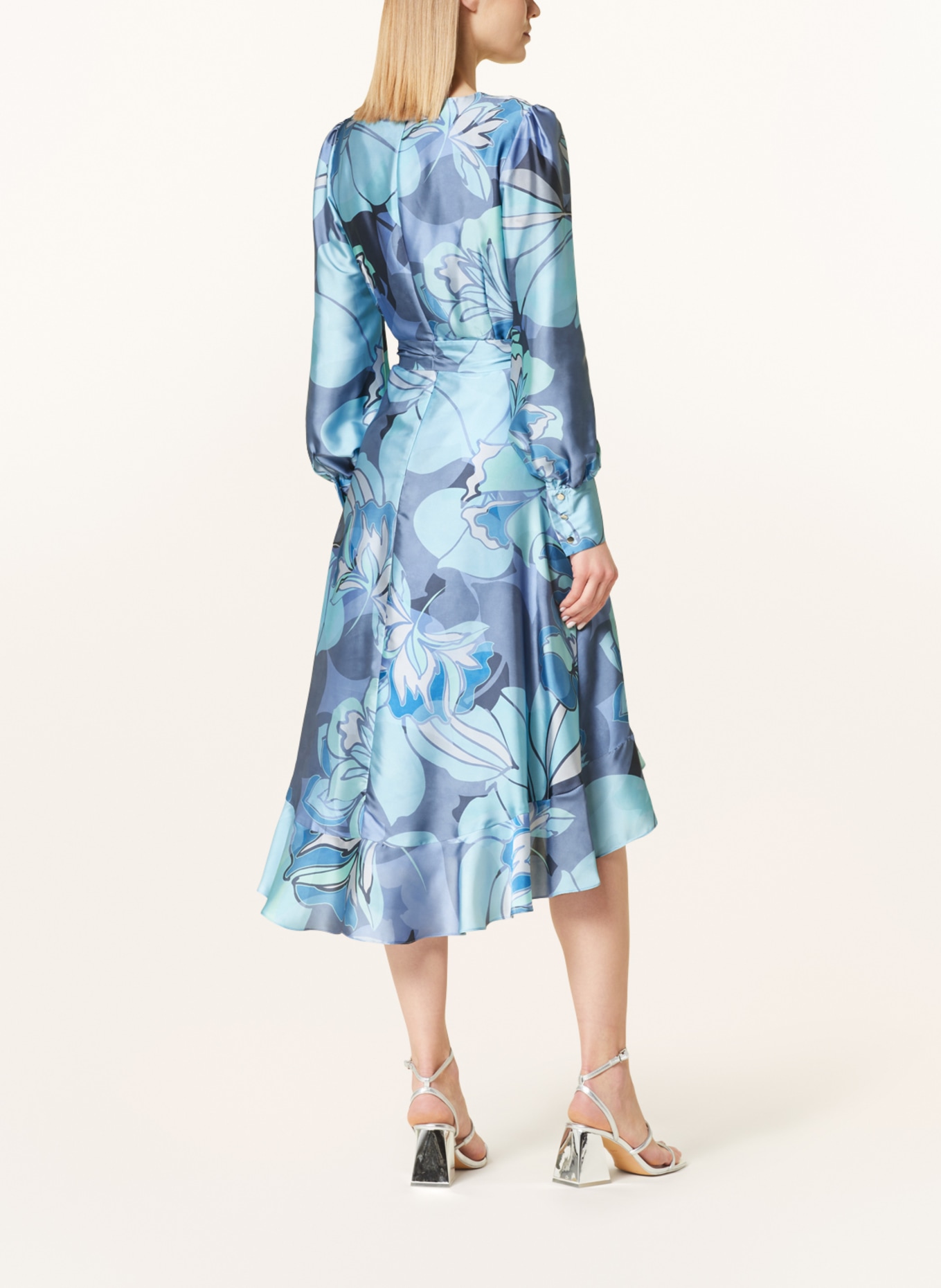 SWING Satin dress in wrap look, Color: BLUE/ LIGHT BLUE/ GRAY (Image 3)
