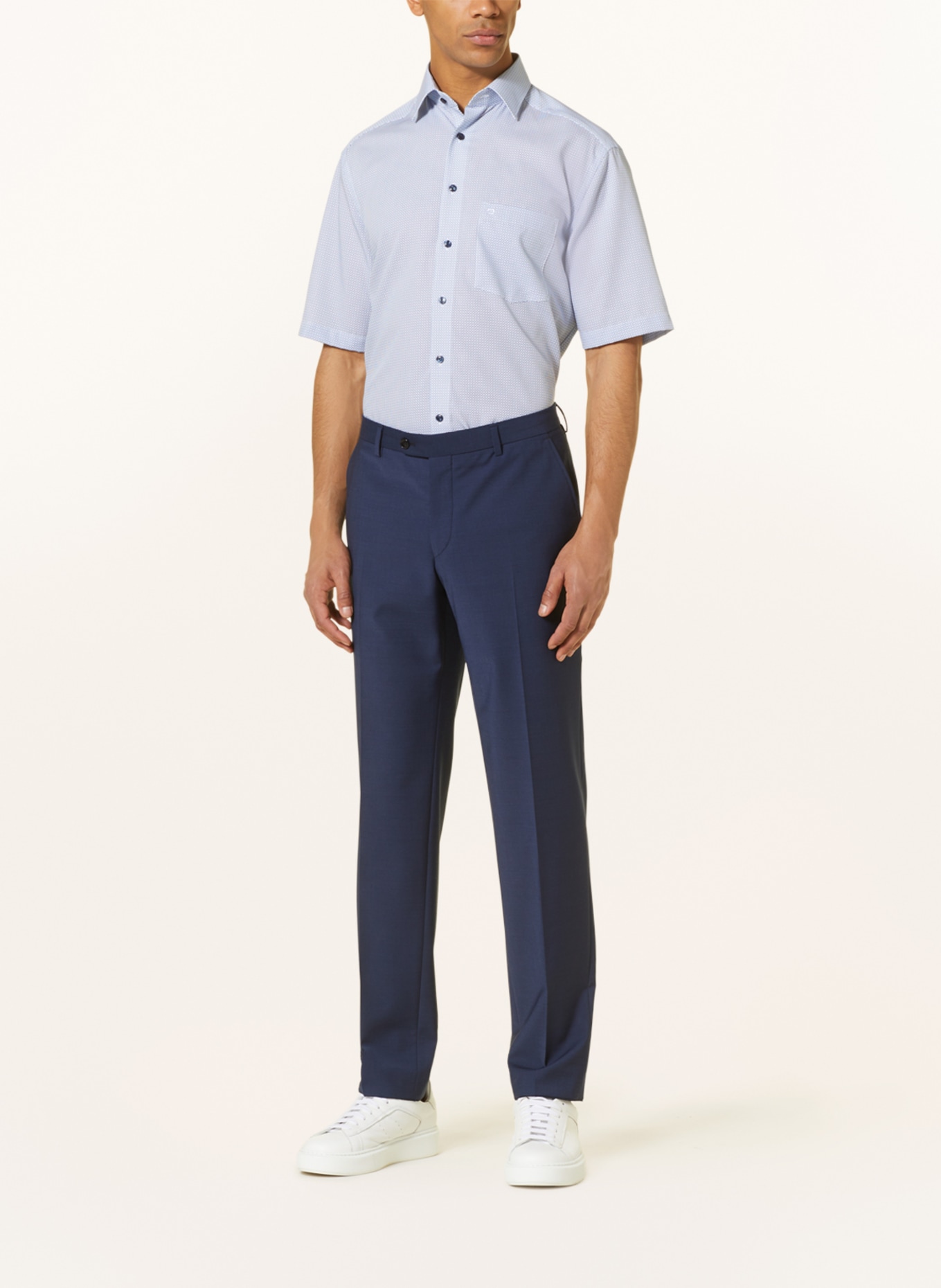 OLYMP Košile s krátkým rukávem Luxor Comfort Fit: BÍLÁ / TMAVĚ MODRÁ / ČERNÁ