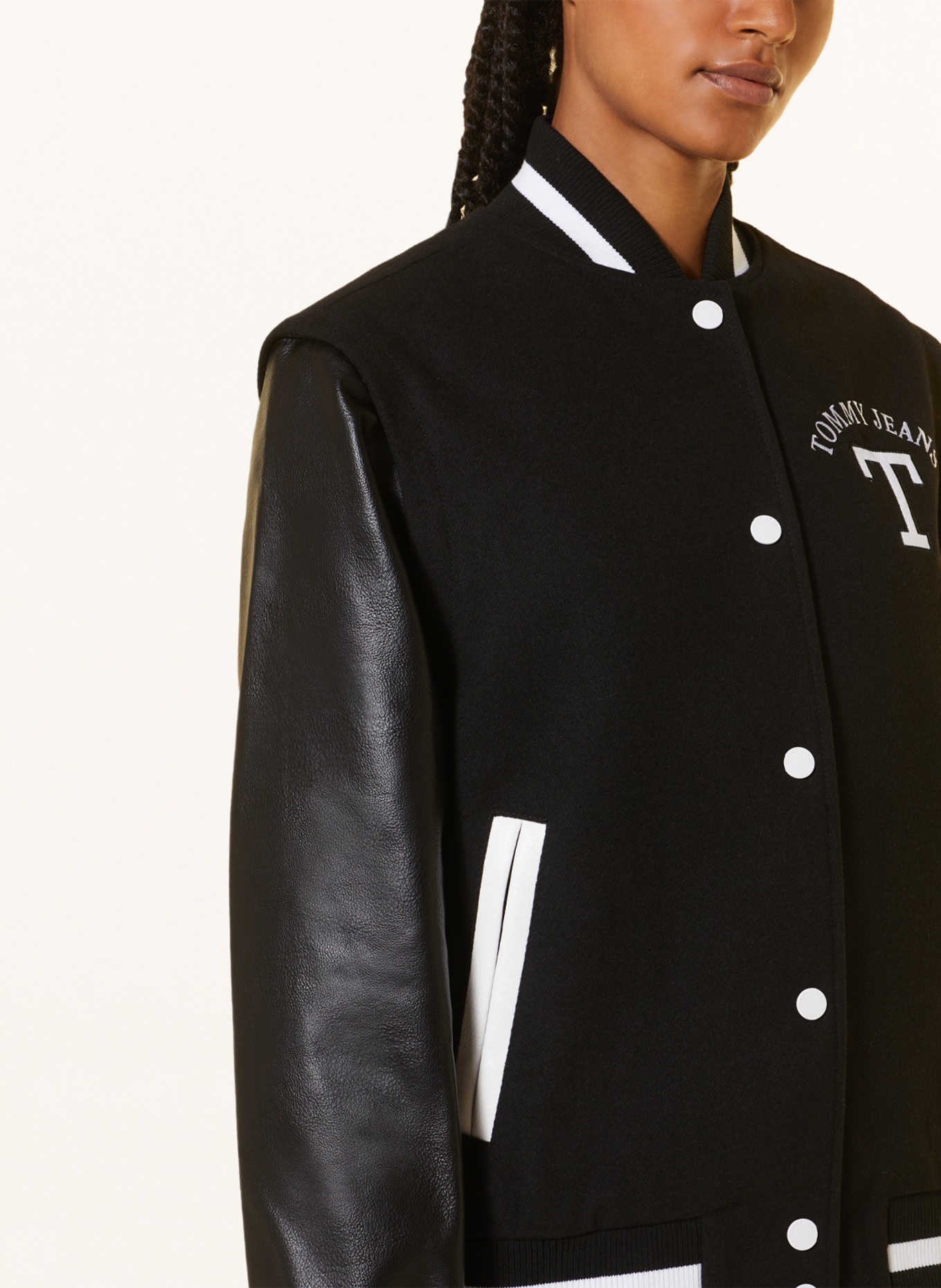 TOMMY JEANS College jacket in mixed materials, Color: BLACK/ WHITE (Image 4)