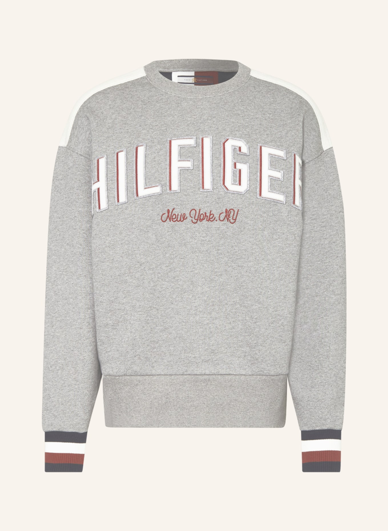 TOMMY HILFIGER Sweatshirt mit Galonstreifen, Farbe: GRAU/ WEISS/ ROT (Bild 1)