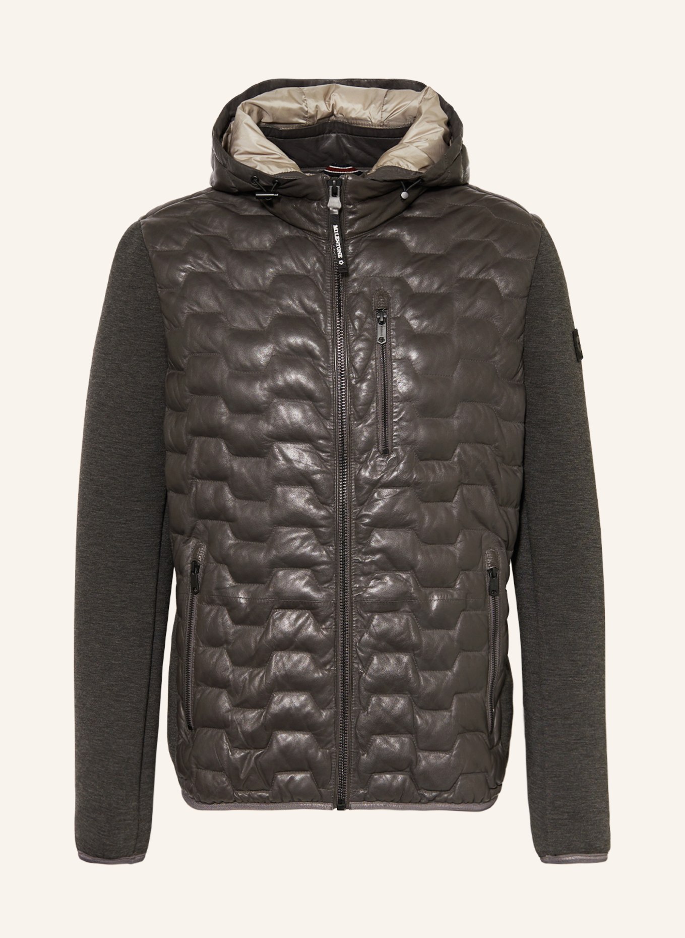 MILESTONE Leather jacket MSDARWIN in mixed materials with detachable hood, Color: DARK GRAY (Image 1)
