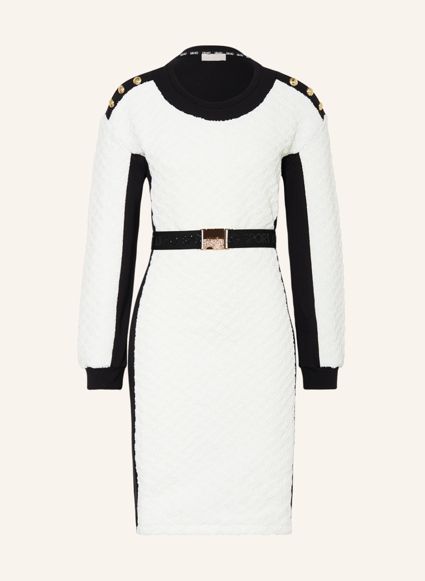 LIU JO Jersey dress in mixed materials with glitter thread, Color: BLACK/ WHITE (Image 1)