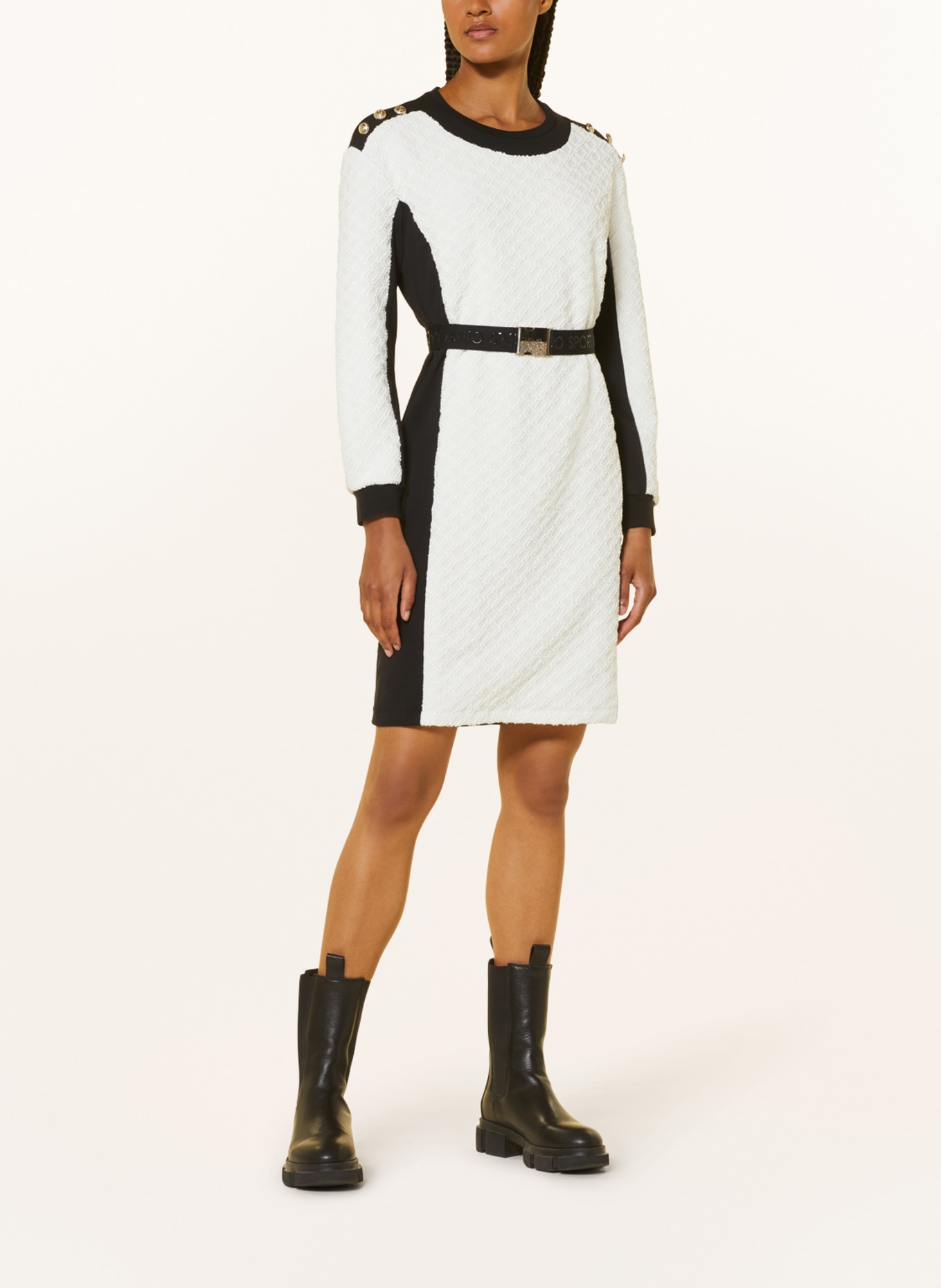 LIU JO Jersey dress in mixed materials with glitter thread, Color: BLACK/ WHITE (Image 2)