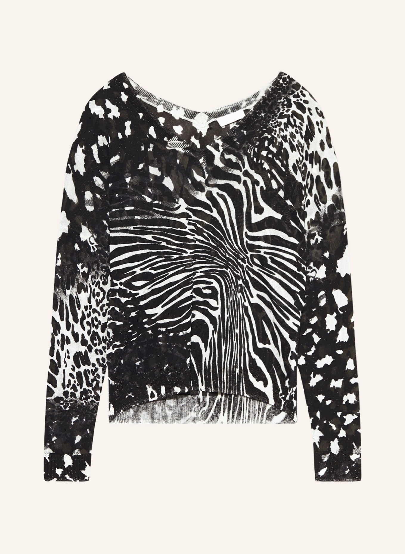 LIU JO Oversized sweater with glitter thread, Color: BLACK/ ECRU (Image 1)
