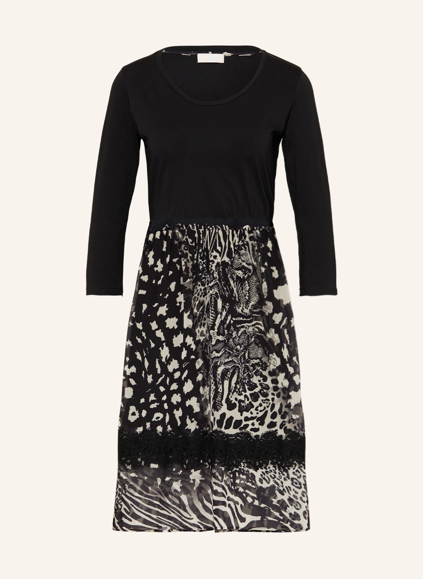 LIU JO Dress in mixed materials with 3/4 sleeve, Color: BLACK/ CREAM (Image 1)