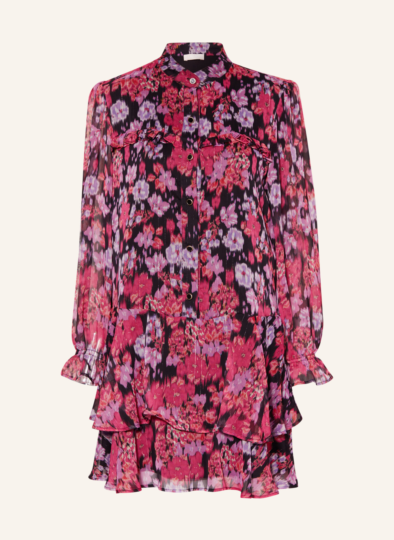 LIU JO Kleid mit Rüschen und Glitzergarn, Farbe: SCHWARZ/ FUCHSIA/ HELLLILA (Bild 1)