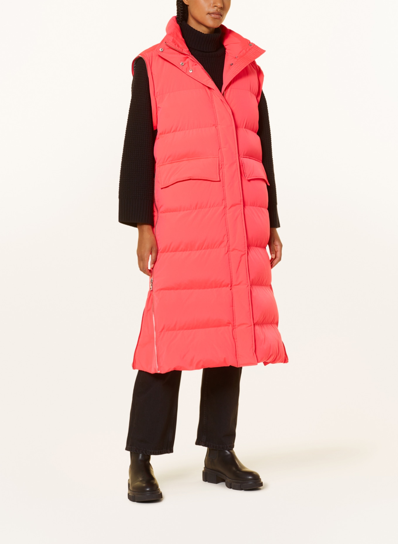 BLONDE No.8 Quilted coat LOUISE with removable hood and sleeves, Color: NEON ORANGE (Image 2)