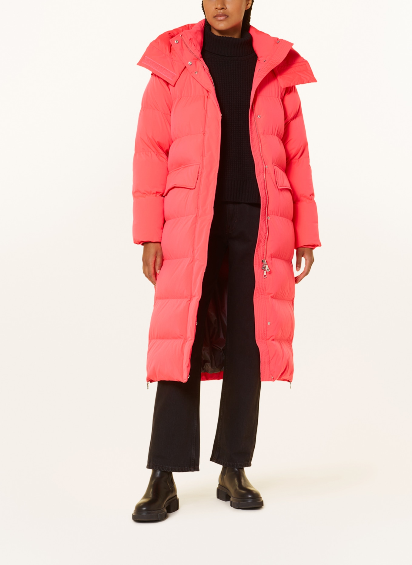 BLONDE No.8 Quilted coat LOUISE with removable hood and sleeves, Color: NEON ORANGE (Image 3)