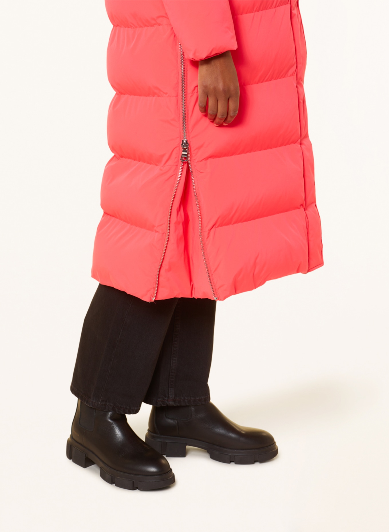 BLONDE No.8 Quilted coat LOUISE with removable hood and sleeves, Color: NEON ORANGE (Image 8)