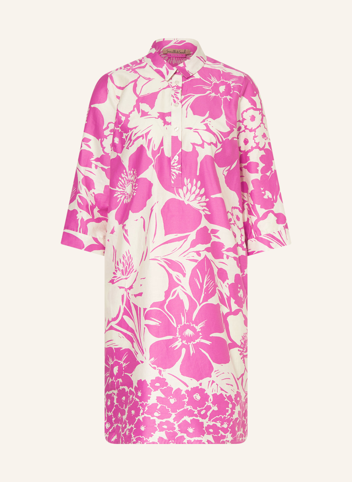 Smith & Soul Dress with 3/4 sleeves, Color: WHITE/ PINK (Image 1)