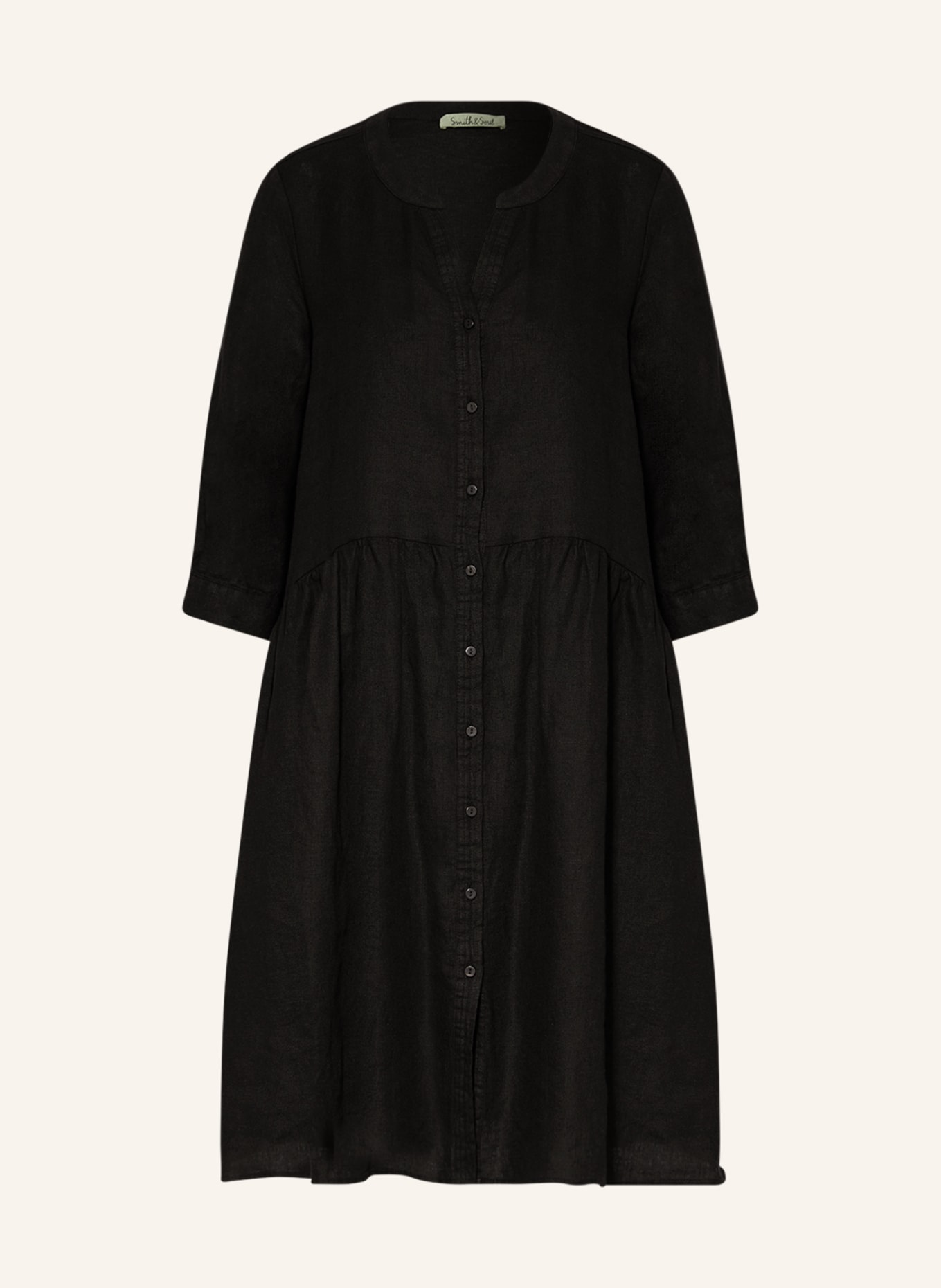 Smith & Soul Shirt dress made of linen with 3/4 sleeves, Color: BLACK (Image 1)