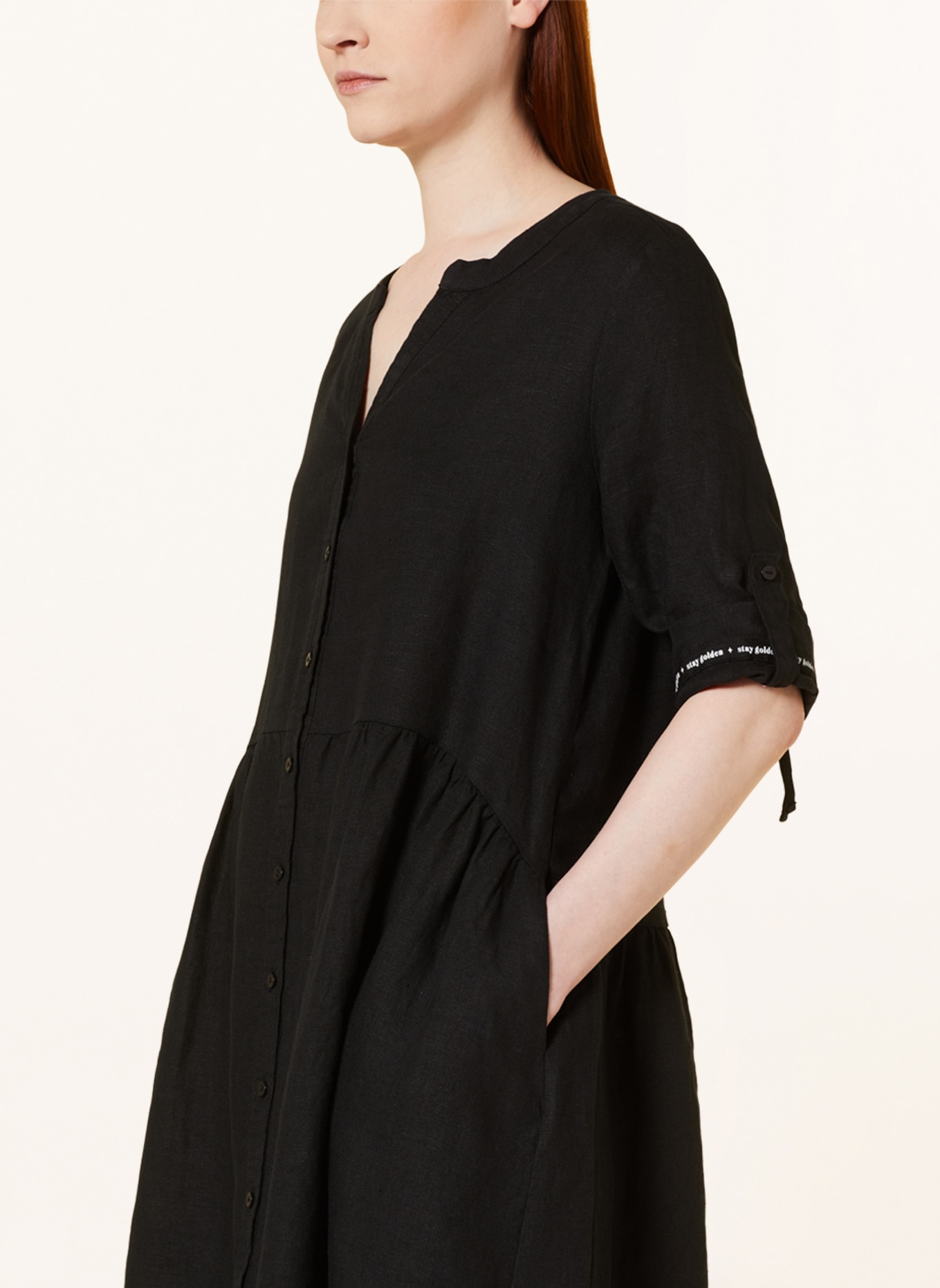 Smith & Soul Shirt dress made of linen with 3/4 sleeves, Color: BLACK (Image 4)