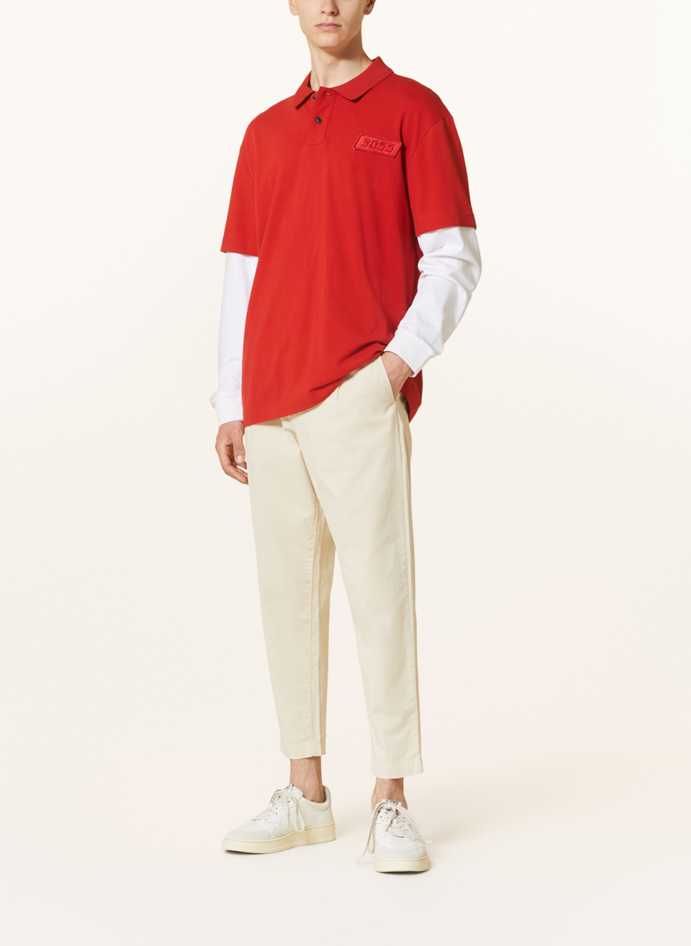 BOSS Polo shirt PERACE relaxed fit in a material mix, Color: RED/ WHITE (Image 2)