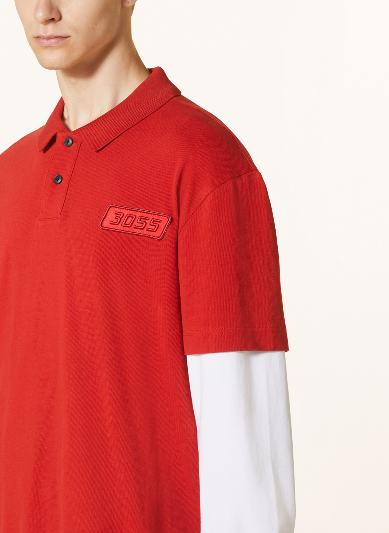 BOSS Polo shirt PERACE relaxed fit in a material mix, Color: RED/ WHITE (Image 4)