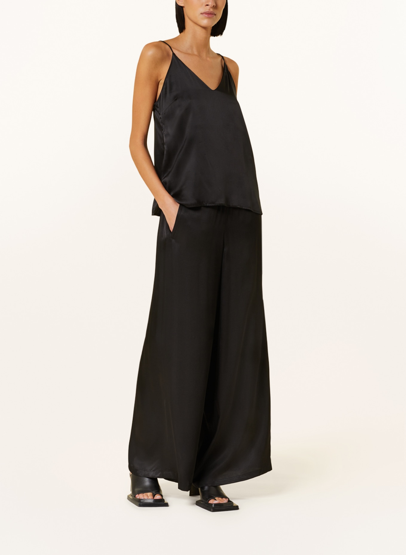 DRYKORN Wide leg trousers CEILING in satin, Color: BLACK (Image 2)