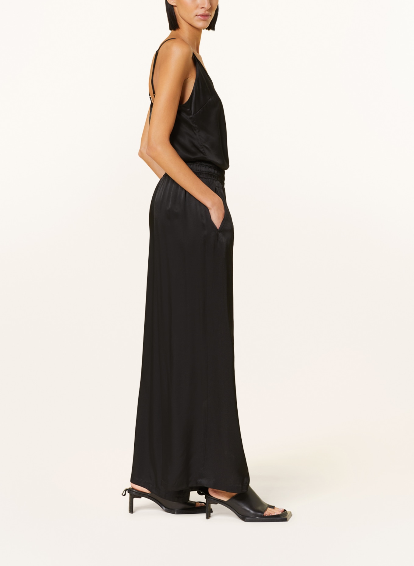 DRYKORN Wide leg trousers CEILING in satin, Color: BLACK (Image 4)