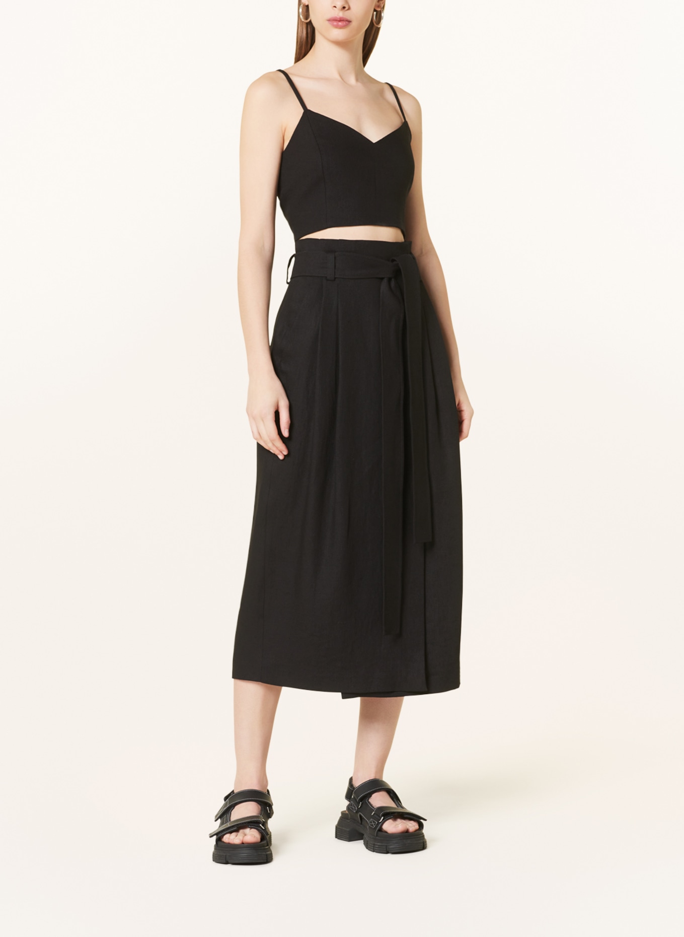 DRYKORN Wrap skirt TAFFI with linen, Color: BLACK (Image 2)
