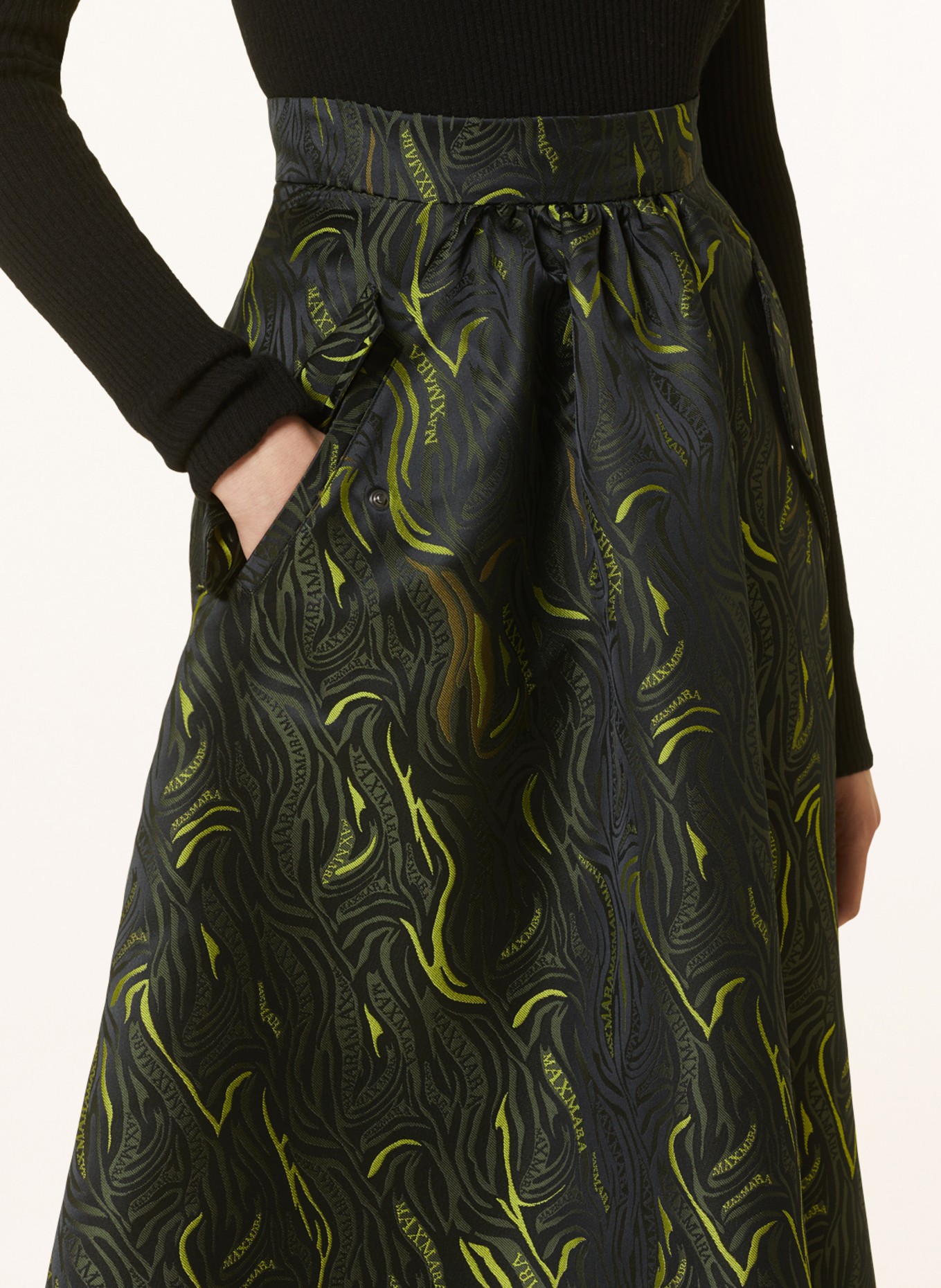Max Mara Jacquard skirt CELLULA, Color: DARK GREEN/ NEON YELLOW (Image 4)