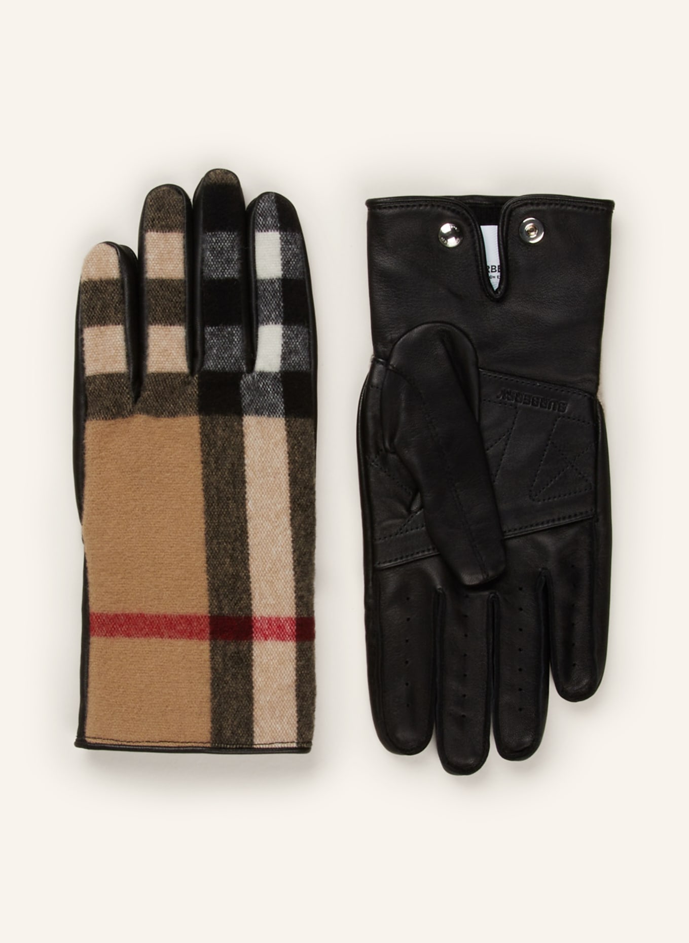 BURBERRY Leather gloves GABRIEL in a material mix, Color: BEIGE/ BLACK/ RED (Image 1)