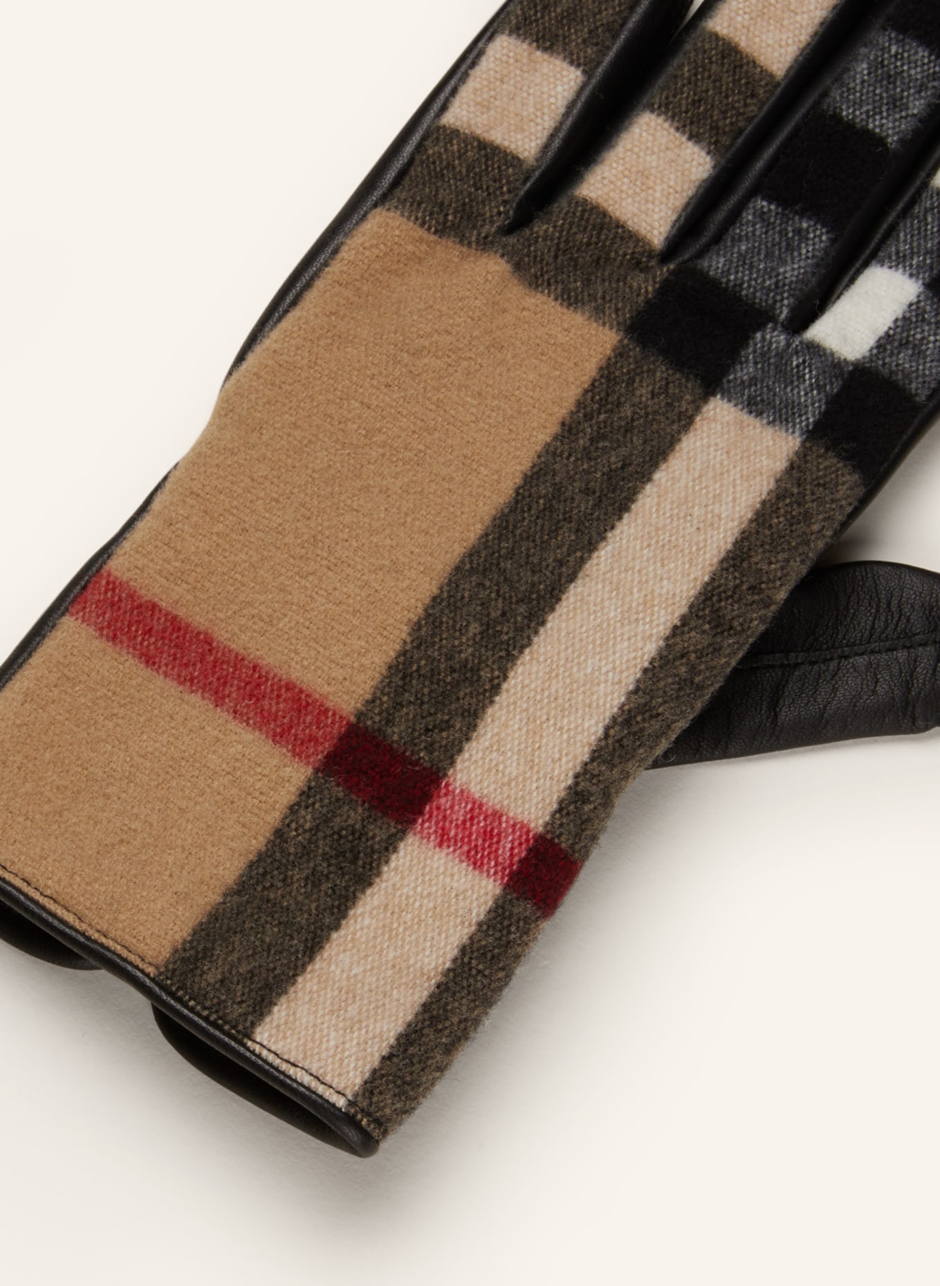 BURBERRY Leather gloves GABRIEL in a material mix, Color: BEIGE/ BLACK/ RED (Image 2)
