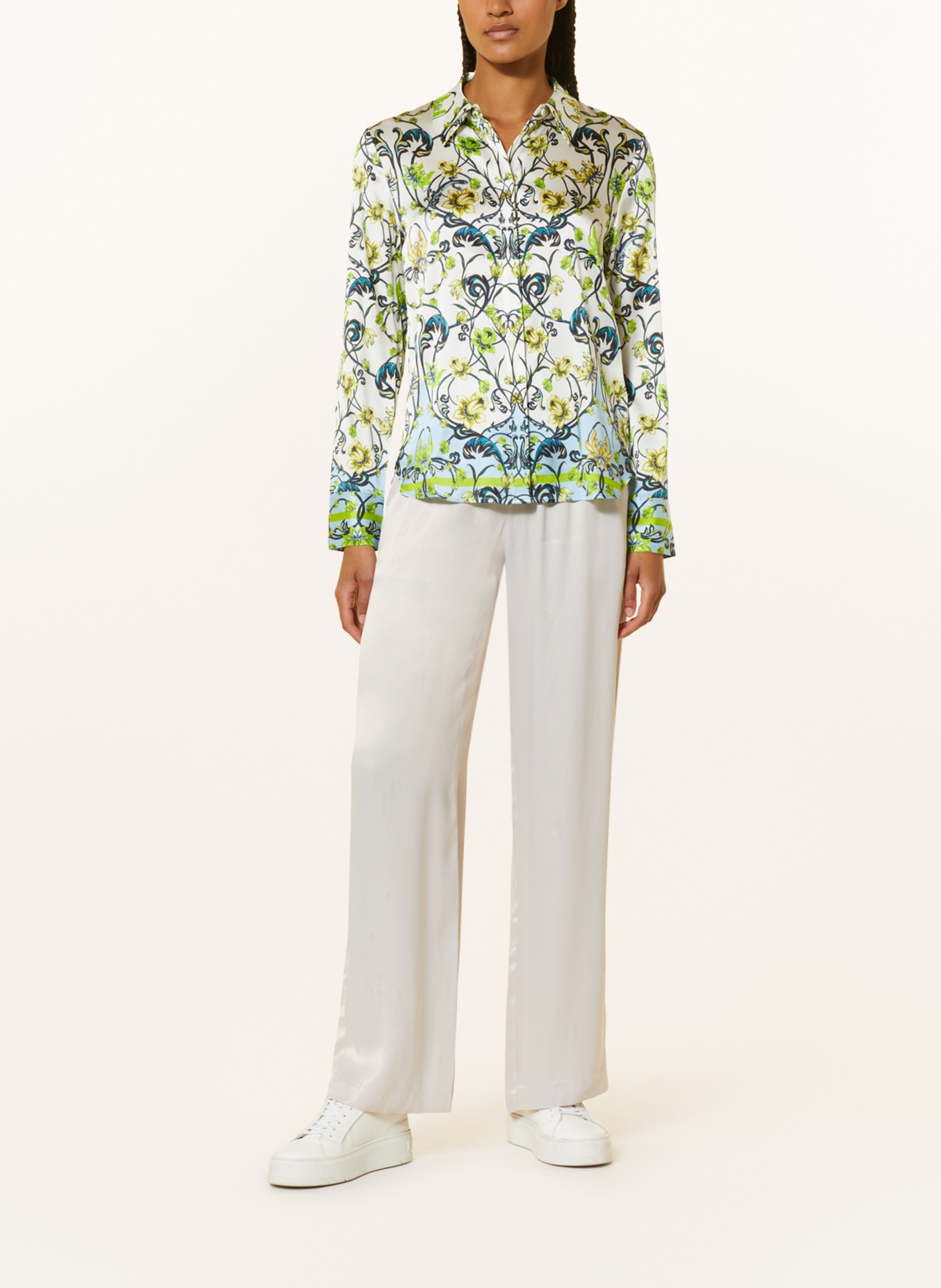 darling harbour Shirt blouse in silk, Color: WHITE/ GREEN/ LIGHT GREEN (Image 2)