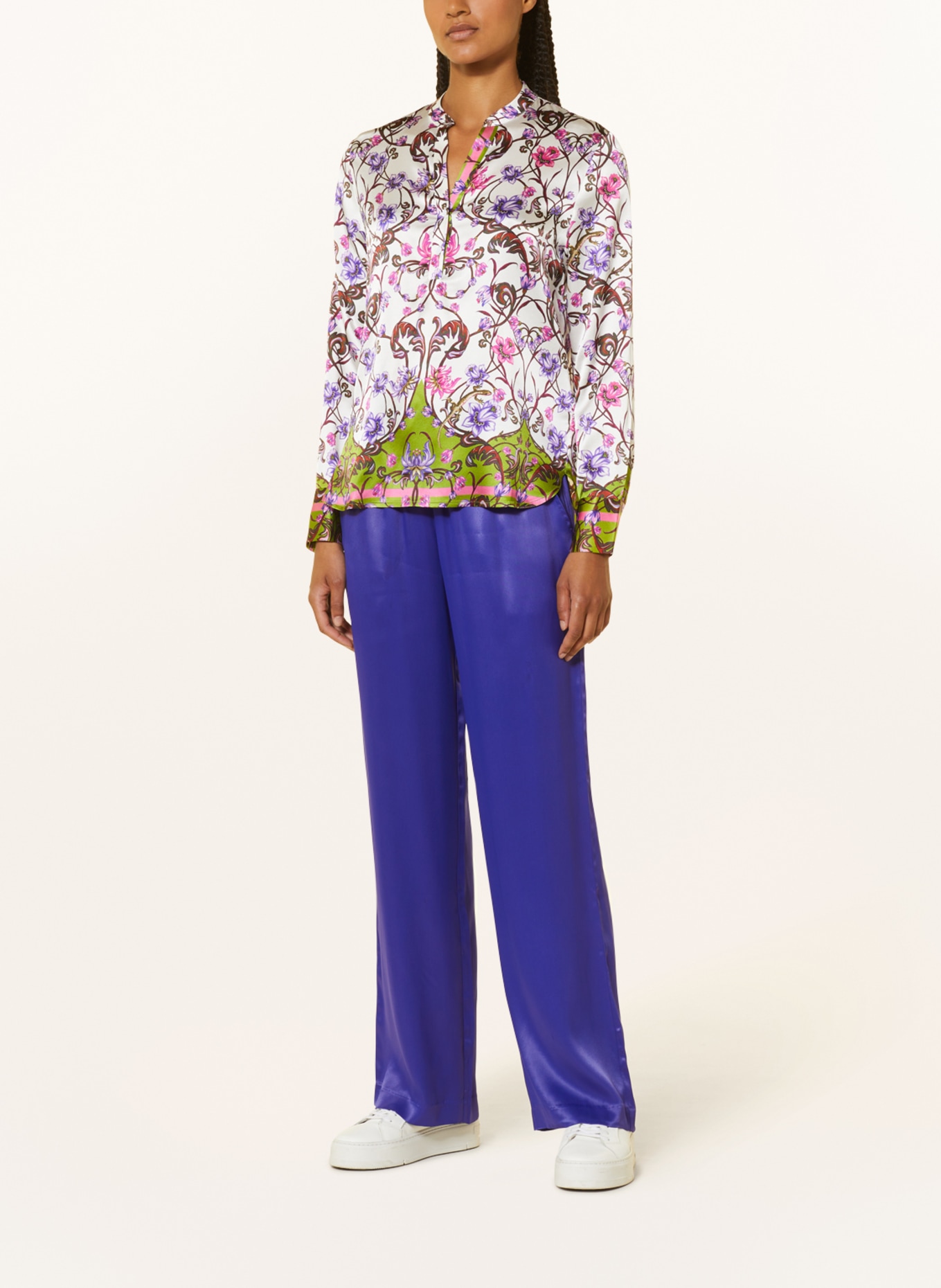 darling harbour Silk tunic, Color: WHITE/ PURPLE/ PINK (Image 2)