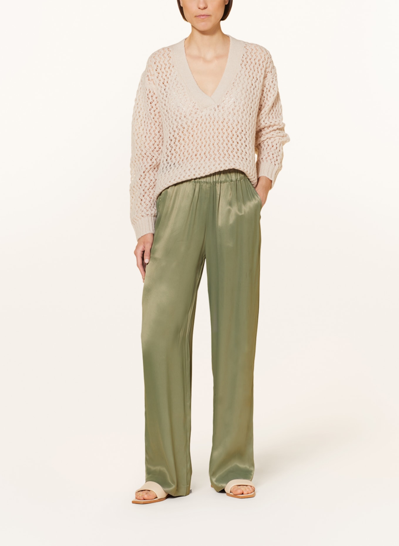 darling harbour Wide leg trousers in satin, Color: LIGHT GREEN (Image 2)